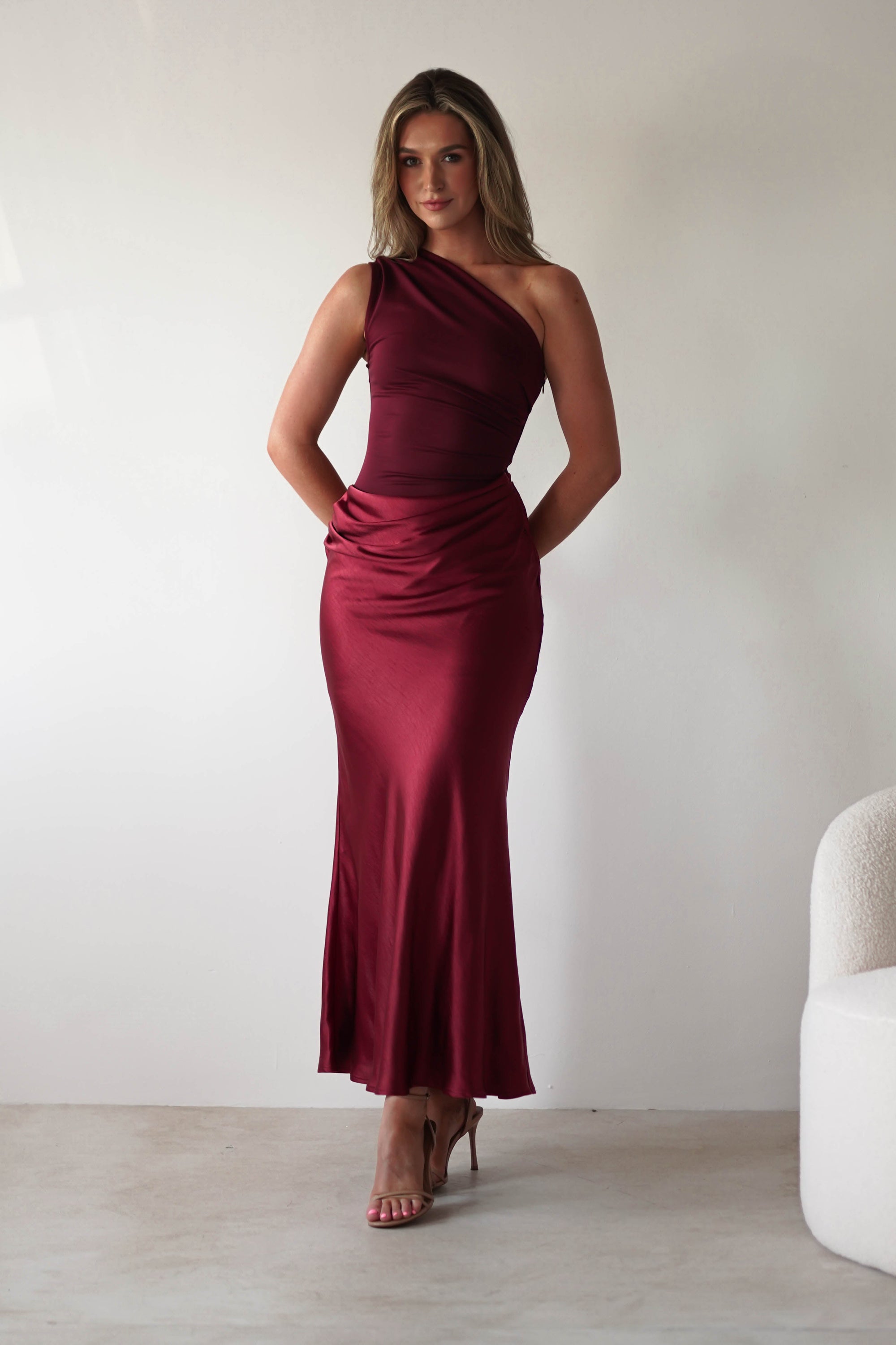 Kashia Draped Satin Maxi Dress | Wine | Oh Hello Clothing | XS (6)