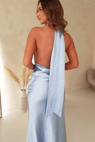 Kaylah Satin Halter Neck Maxi Dress | Light Blue - Oh Hello Clothing