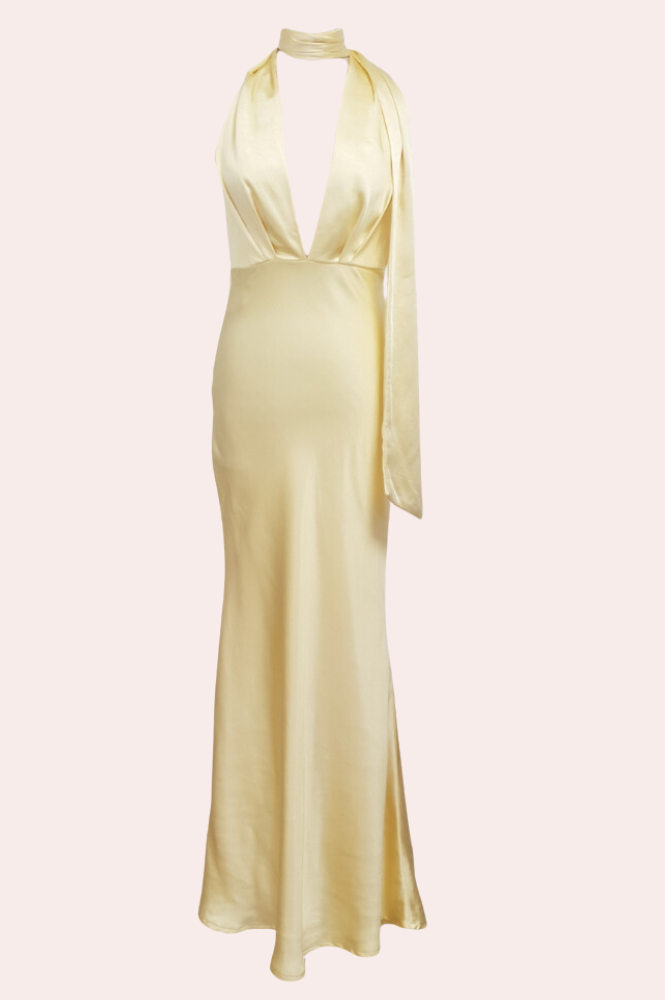 Kaylah Satin Halter Neck Maxi Dress | Yellow