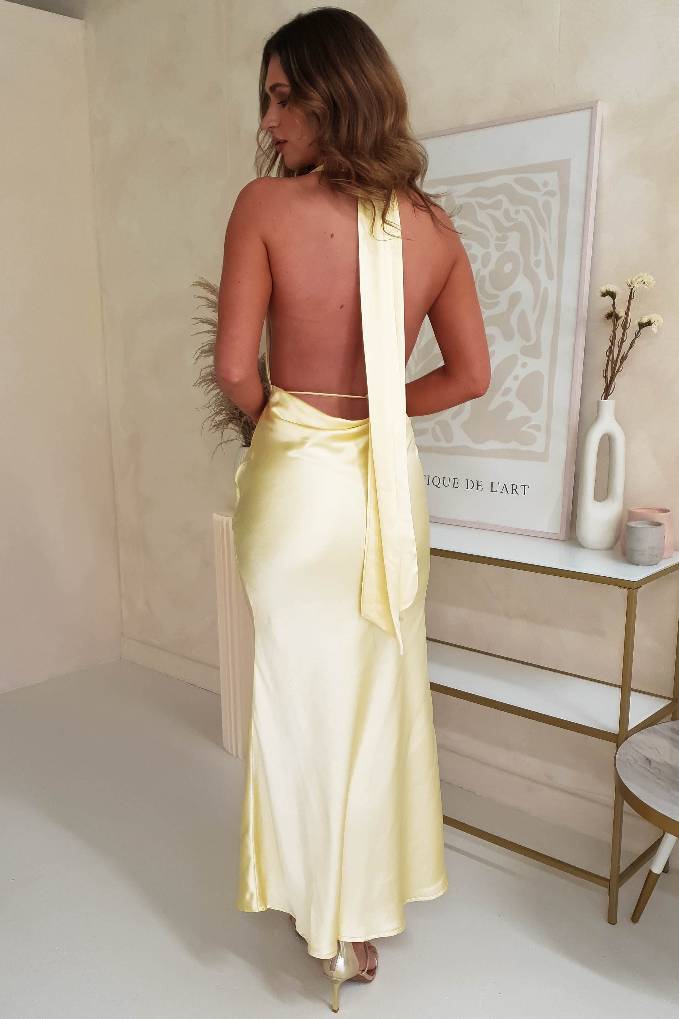 Kaylah Satin Halter Neck Maxi Dress | Yellow