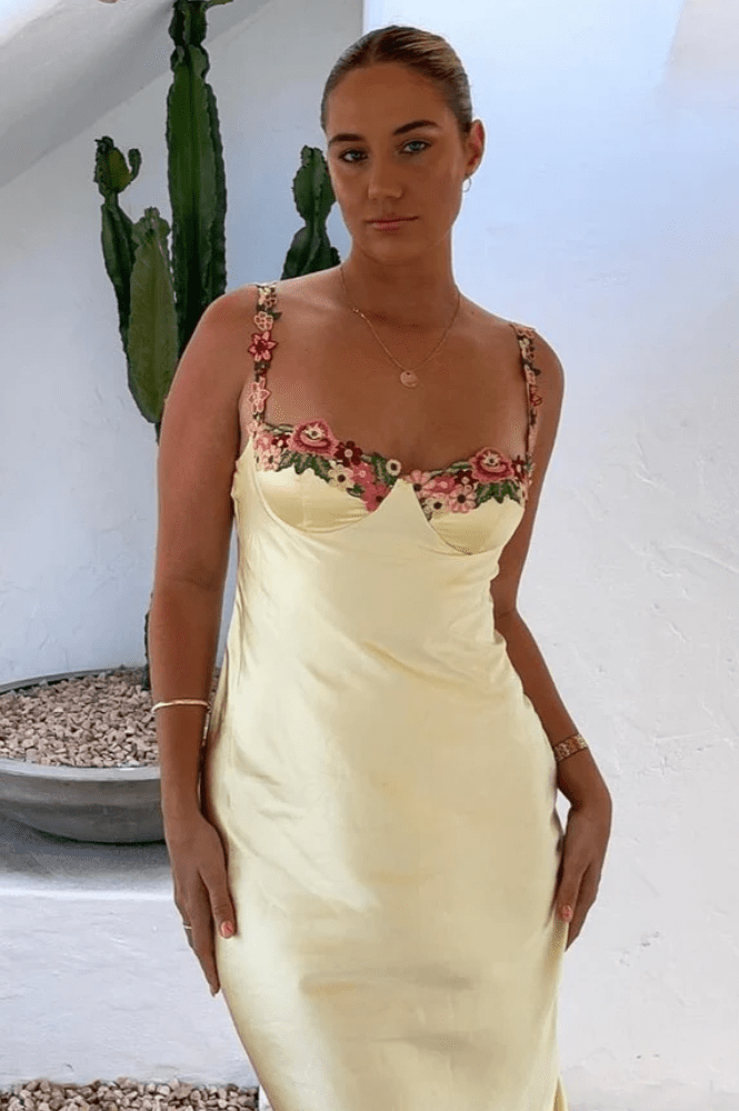 Klabelle Satin Maxi Dress | Yellow | Oh Hello Clothing | XS (6)