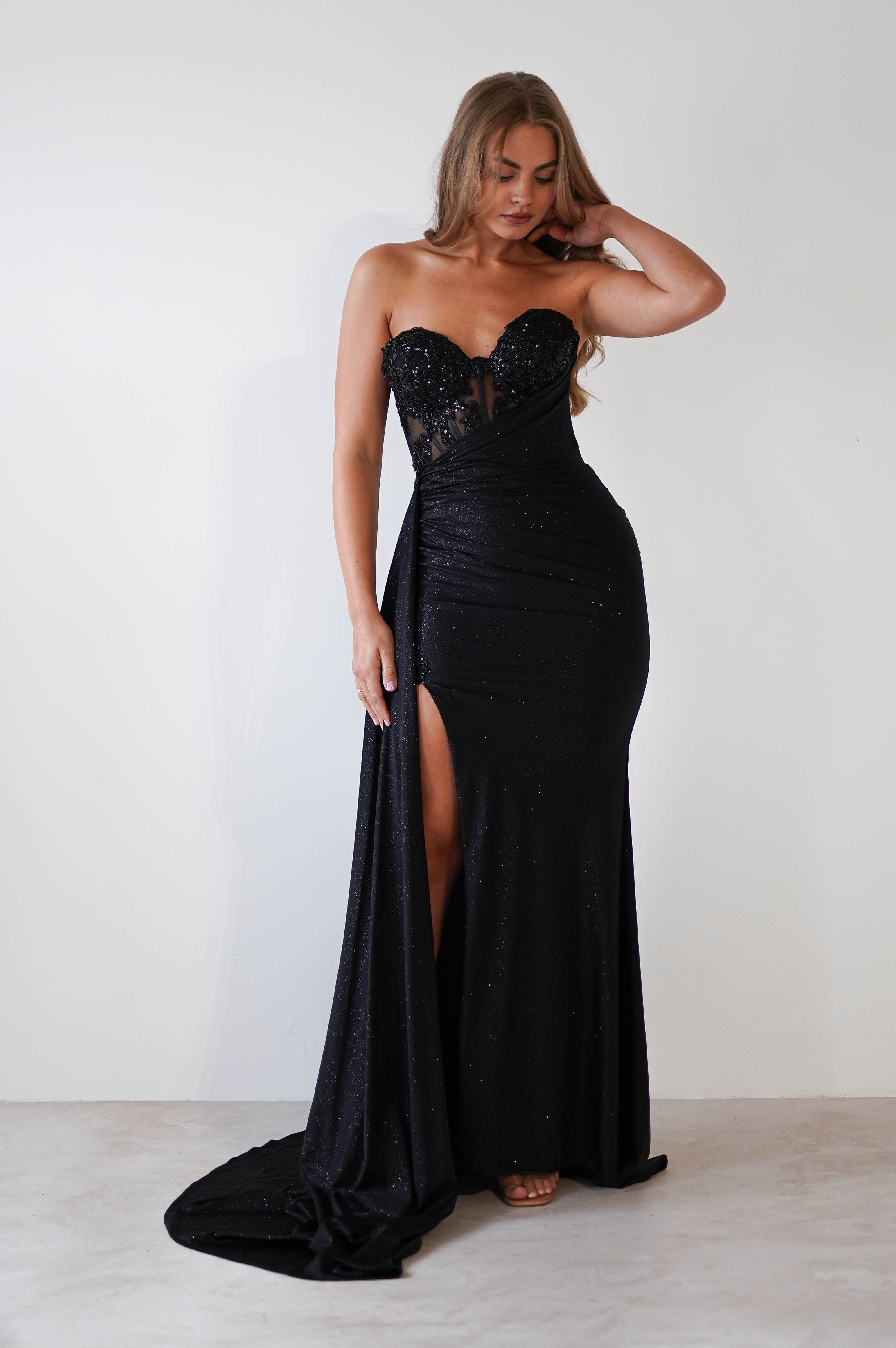 Lavelle Glitter Bodycon Gown | Black | Oh Hello Clothing | XS (6)