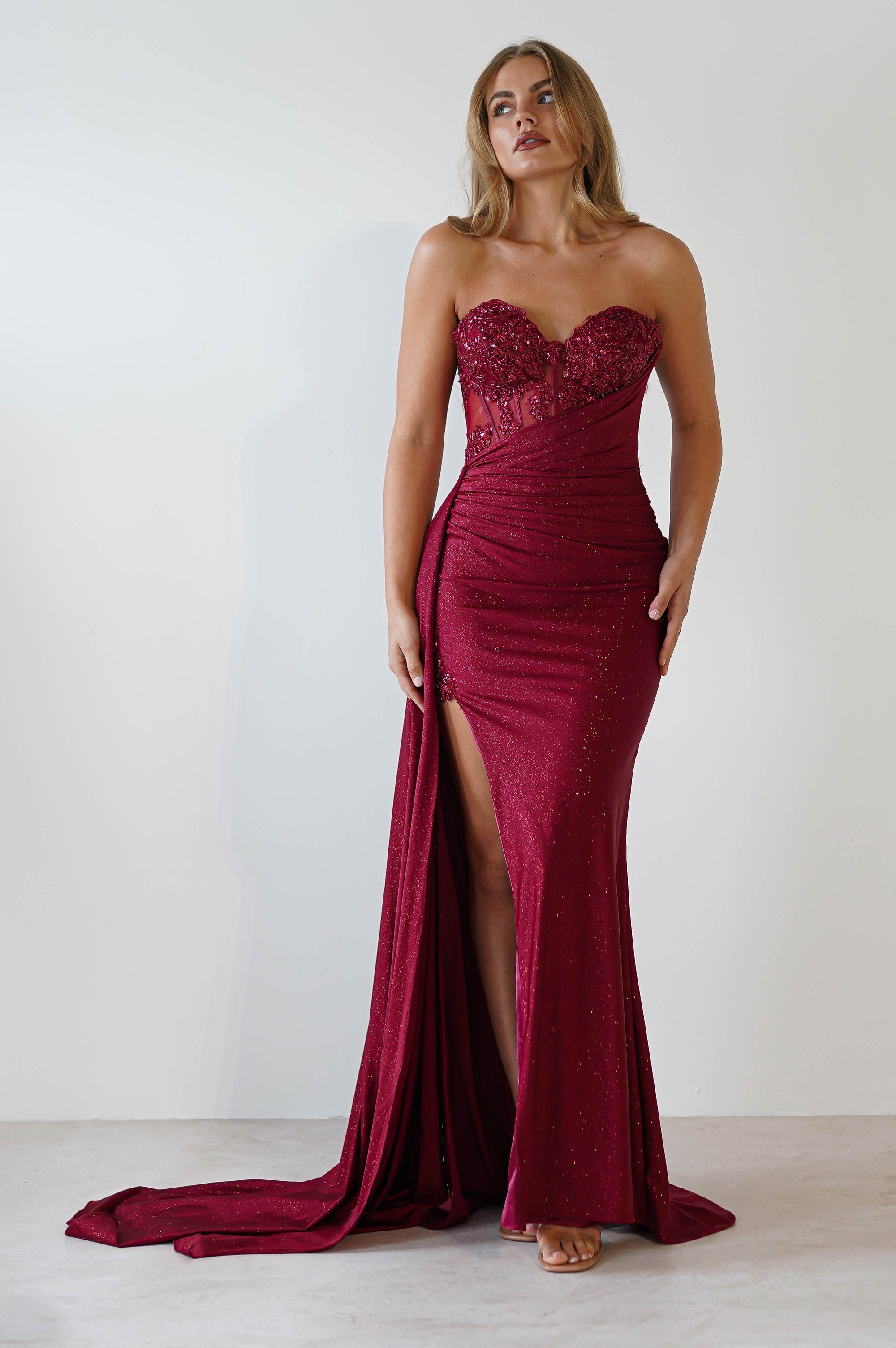 Lavelle Glitter Bodycon Gown | Burgundy | Oh Hello Clothing | XS (6)