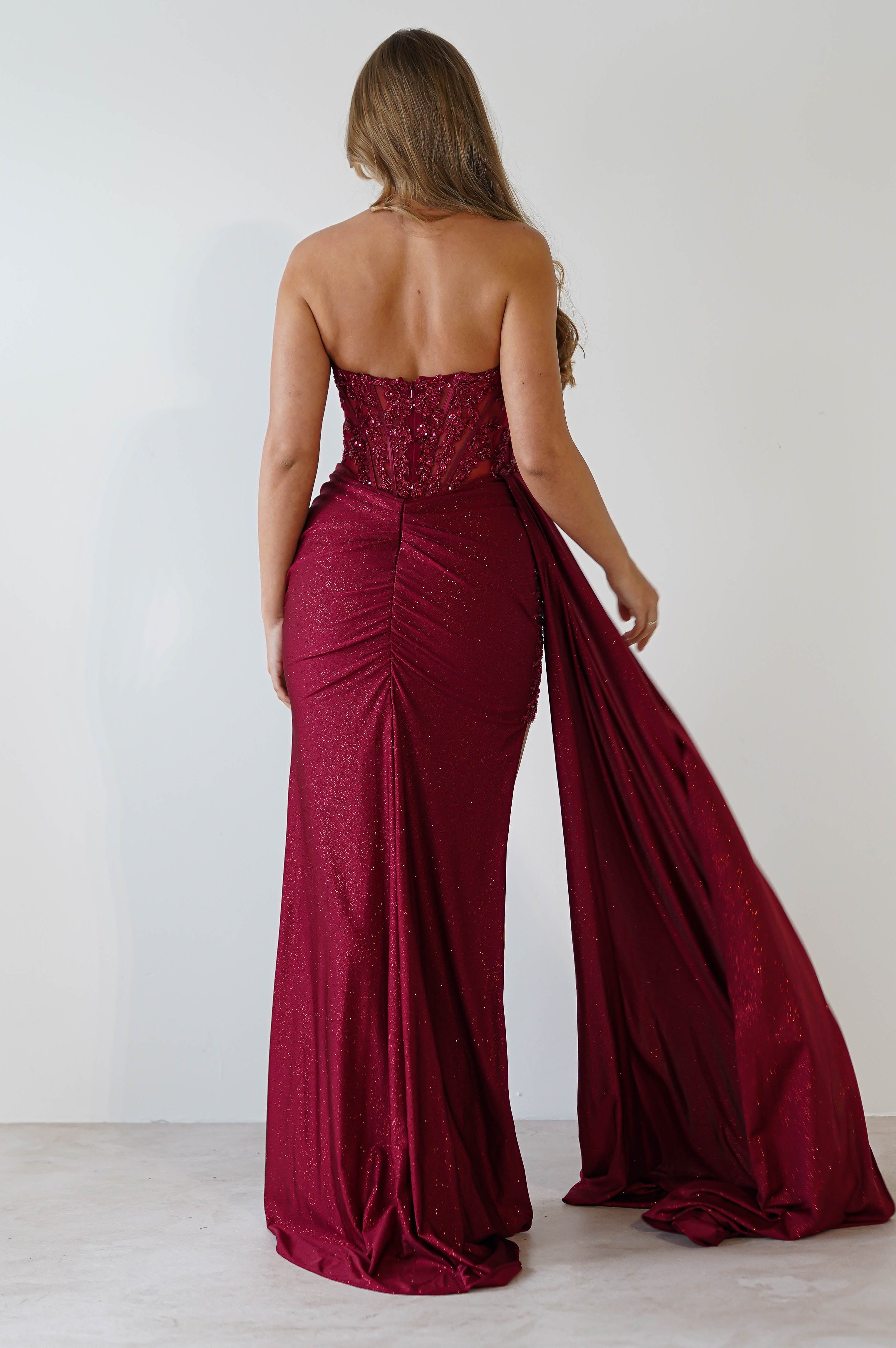 Lavelle Glitter Bodycon Gown | Burgundy | Oh Hello Clothing | XS (6)