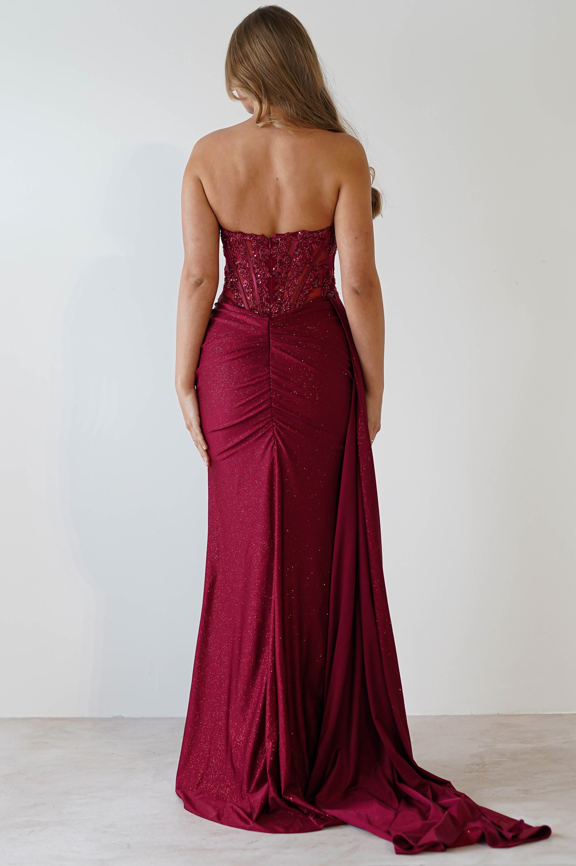 Lavelle Glitter Bodycon Gown | Burgundy | Oh Hello Clothing | XS (6)