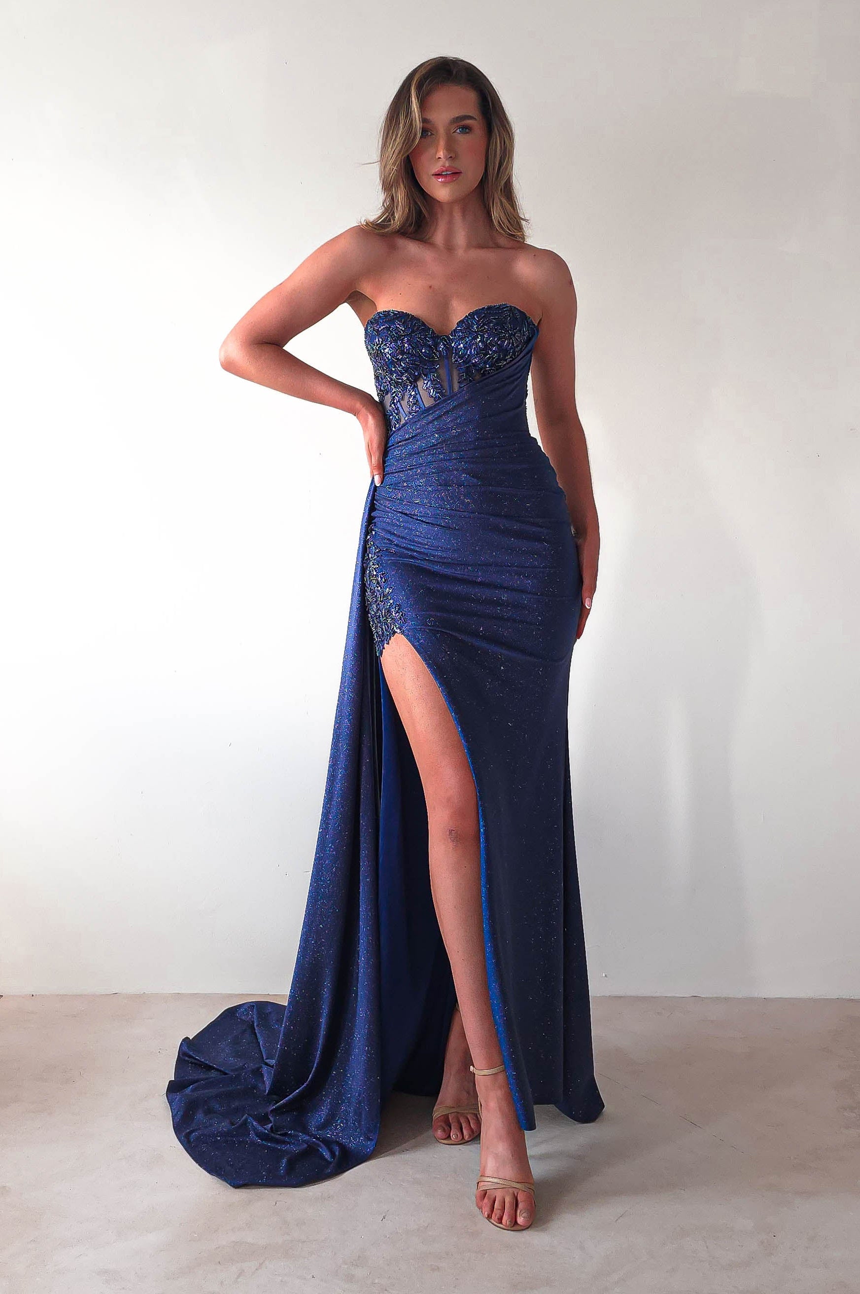 Lavelle Glitter Bodycon Gown | Navy | Oh Hello Clothing | XS (6)