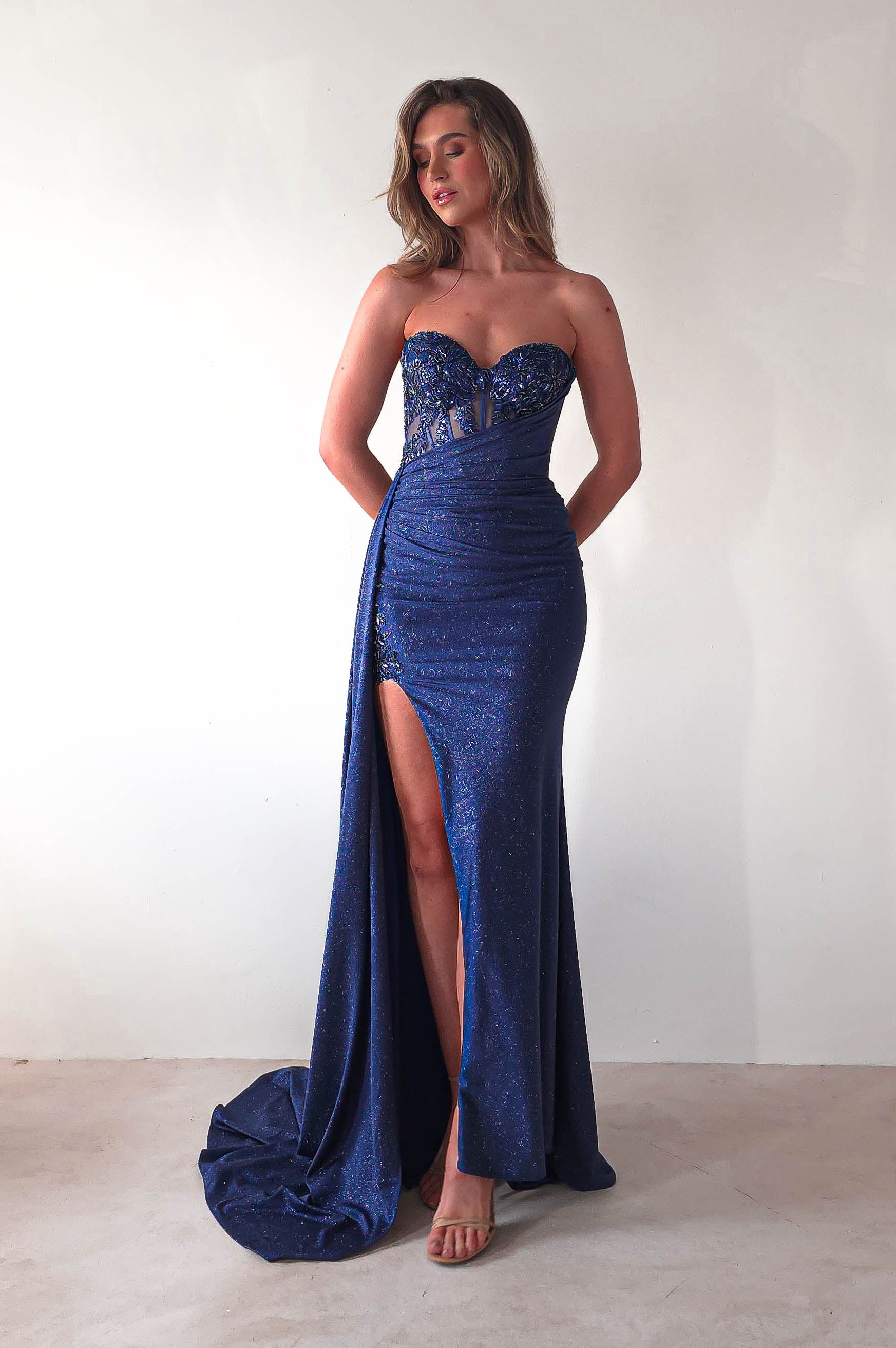 Lavelle Glitter Bodycon Gown | Navy | Oh Hello Clothing | XS (6)