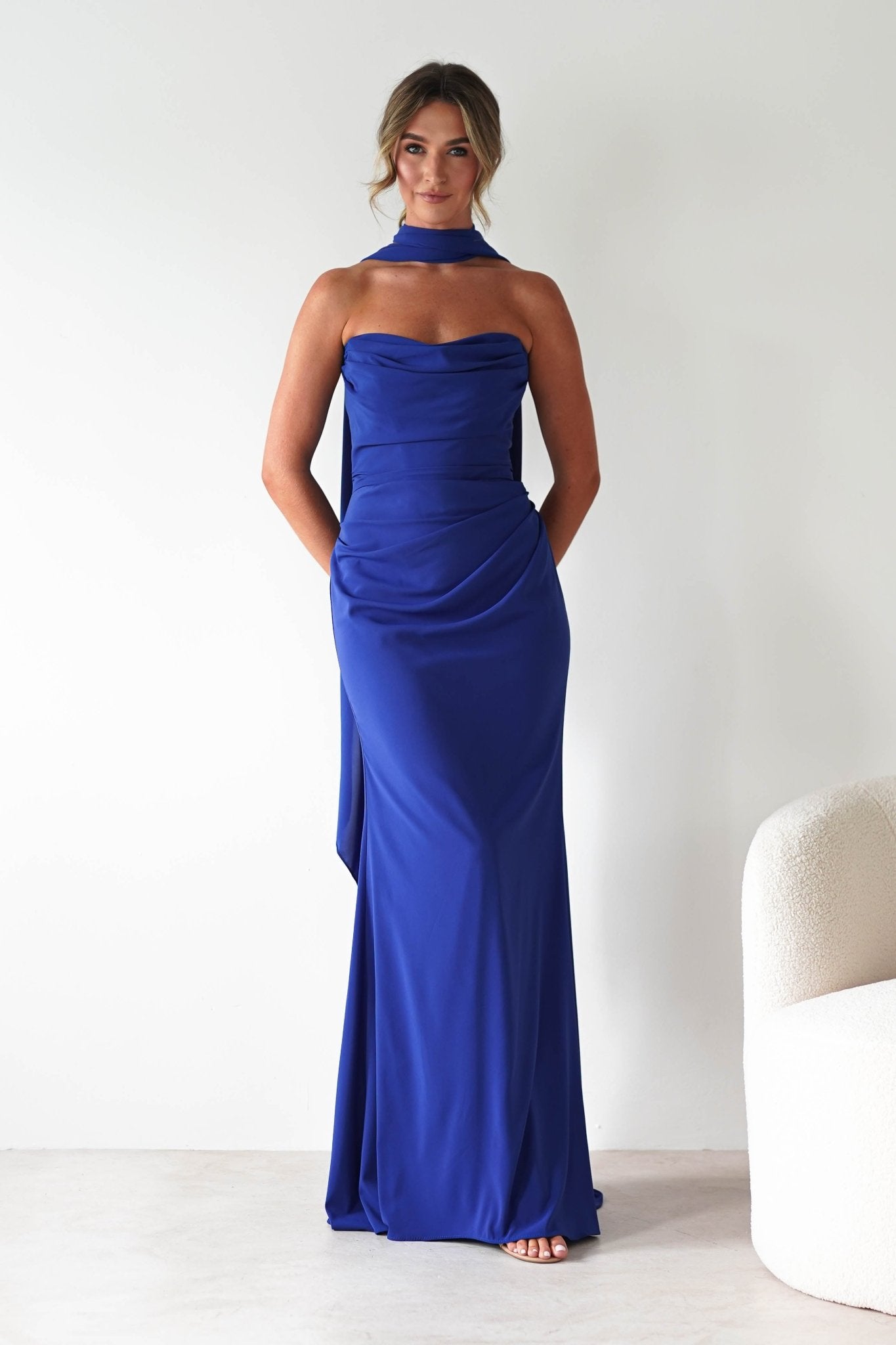 Lisa Multiway Chiffon Gown | Cobalt Blue | Oh Hello Clothing | XS (6)