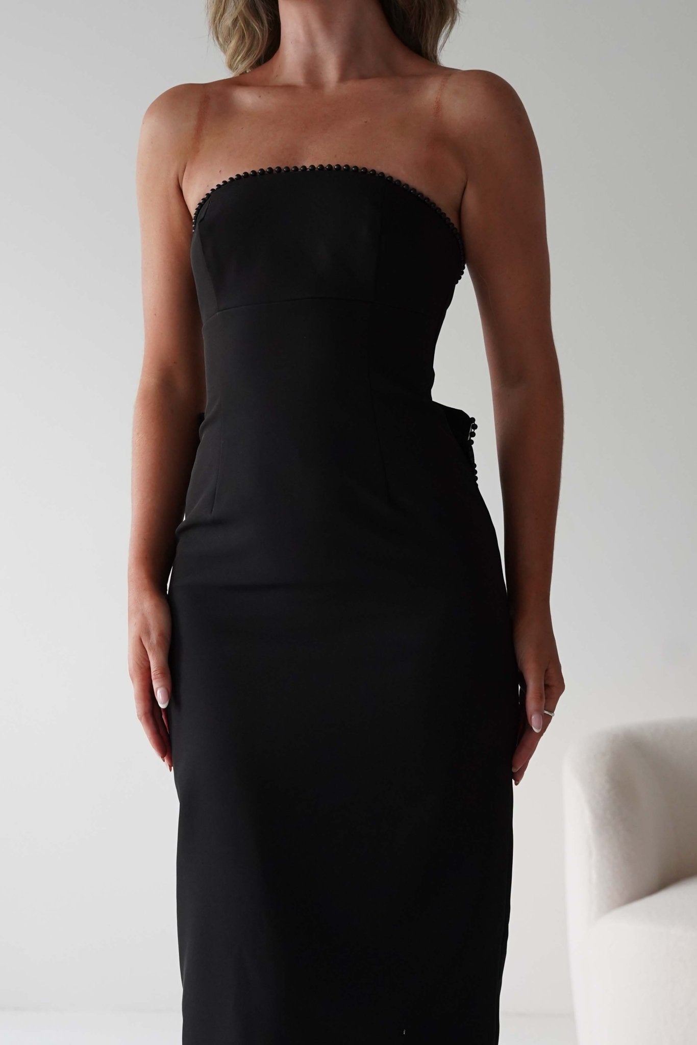 Louisiana Pearl Bow Strapless Dress | Black | Oh Hello Clothing | XS (6)