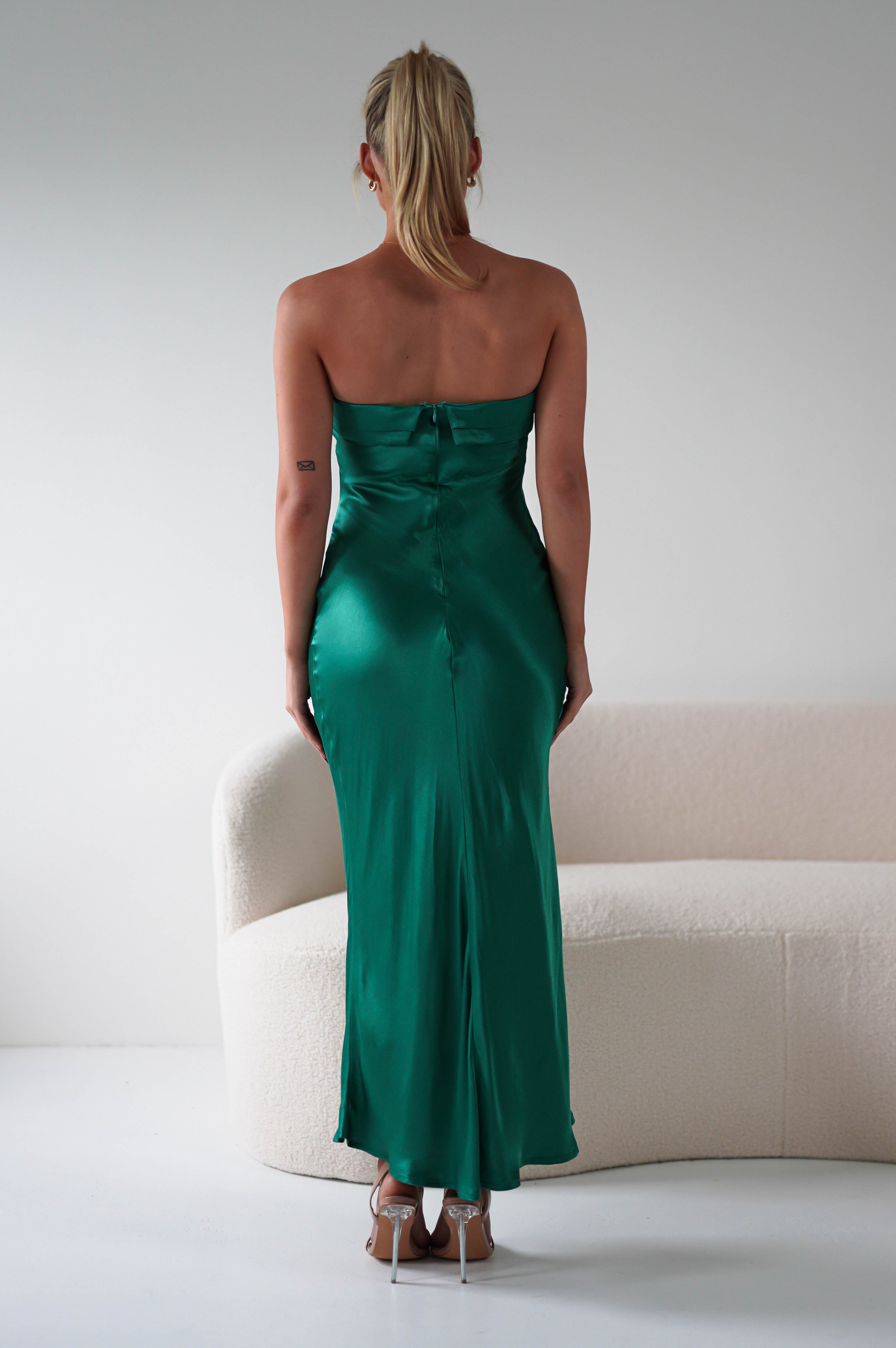 Lucia Soft Satin Slip Midi Dress | Emerald Green | Oh Hello Clothing | XS (6)