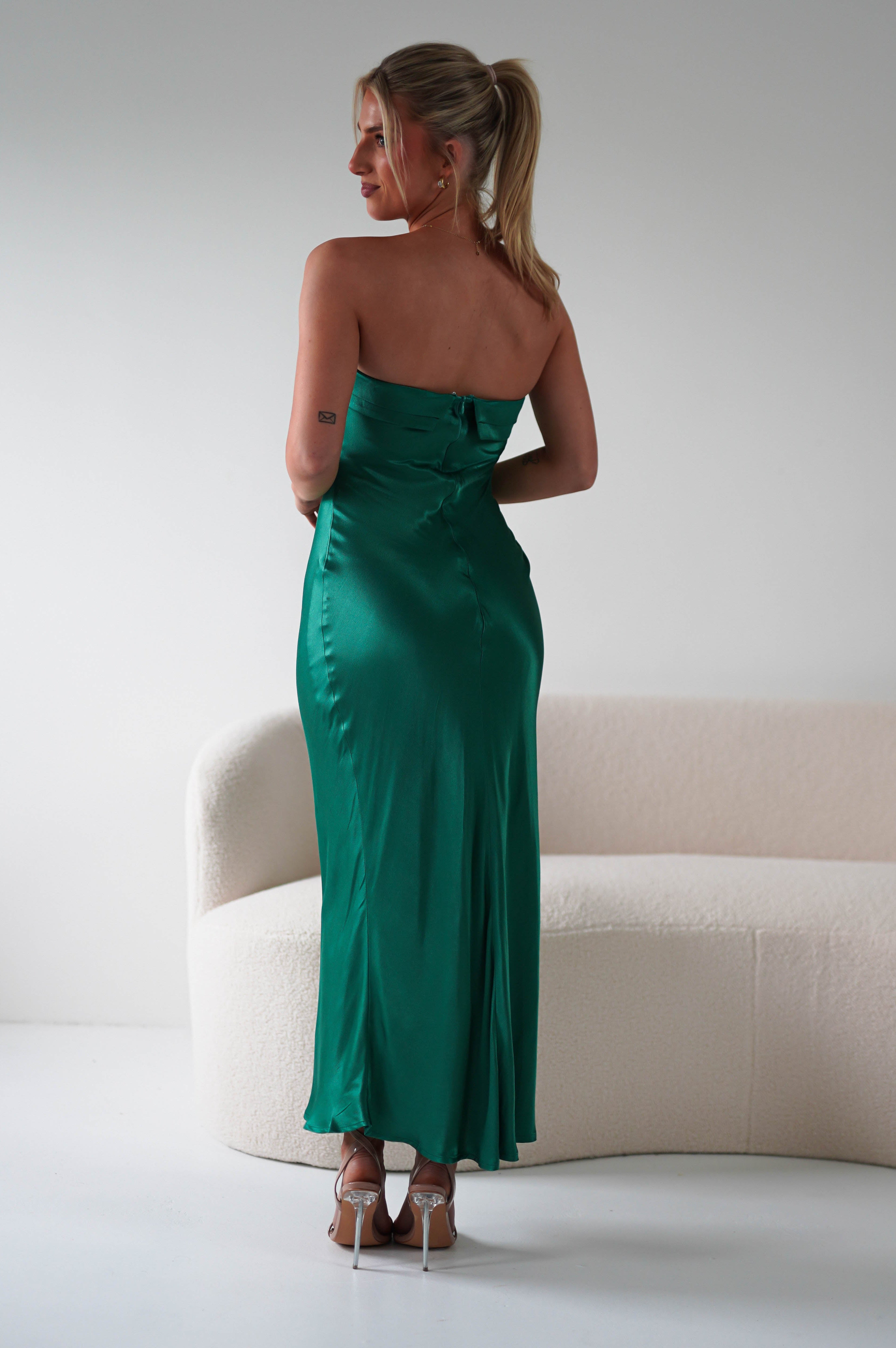 Lucia Soft Satin Slip Midi Dress | Emerald Green - Oh Hello Clothing