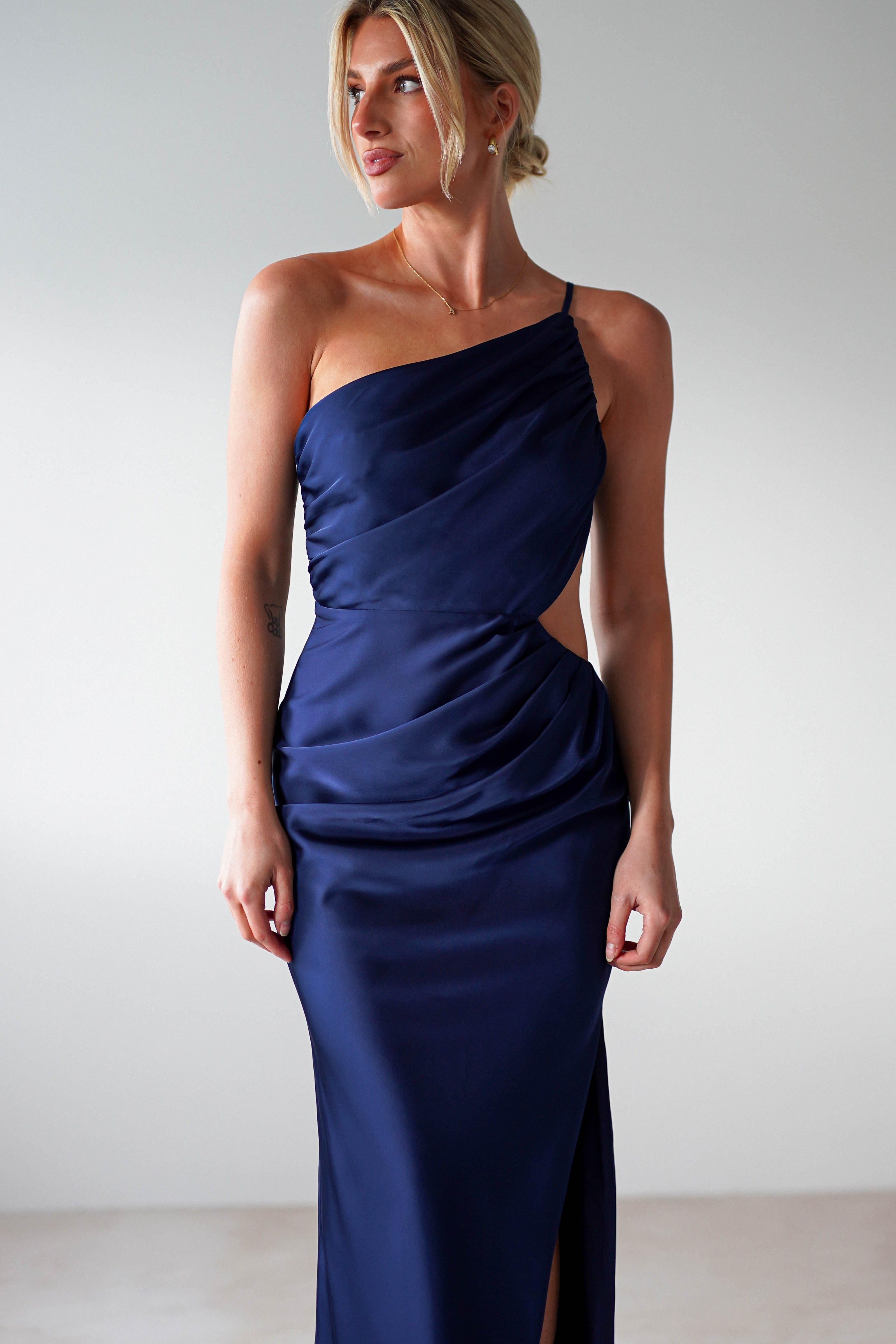 Lyra Soft Matte Satin Maxi Dress | Navy | Oh Hello Clothing | XS (6)