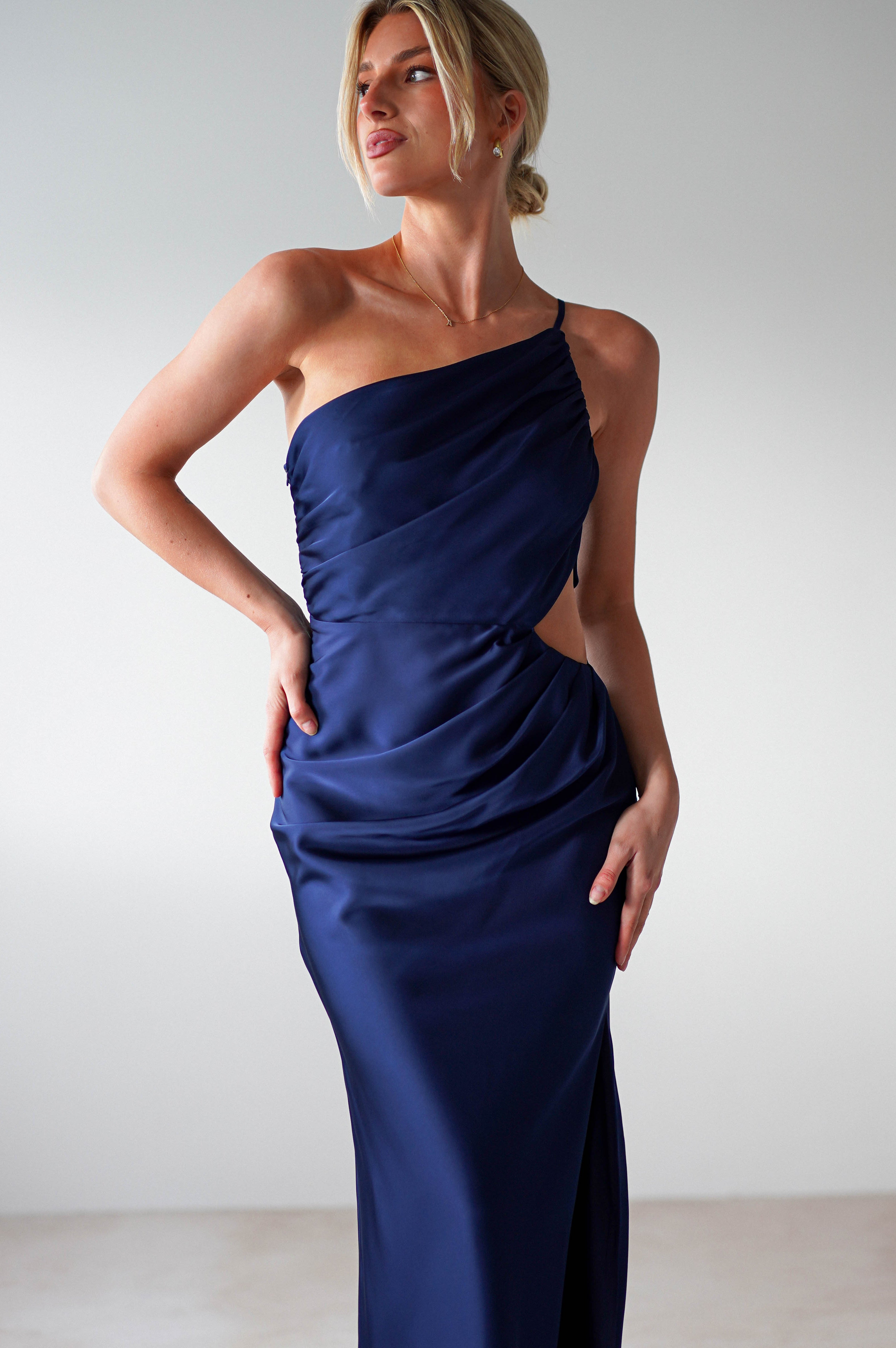 Lyra Soft Matte Satin Maxi Dress | Navy | Oh Hello Clothing | XS (6)