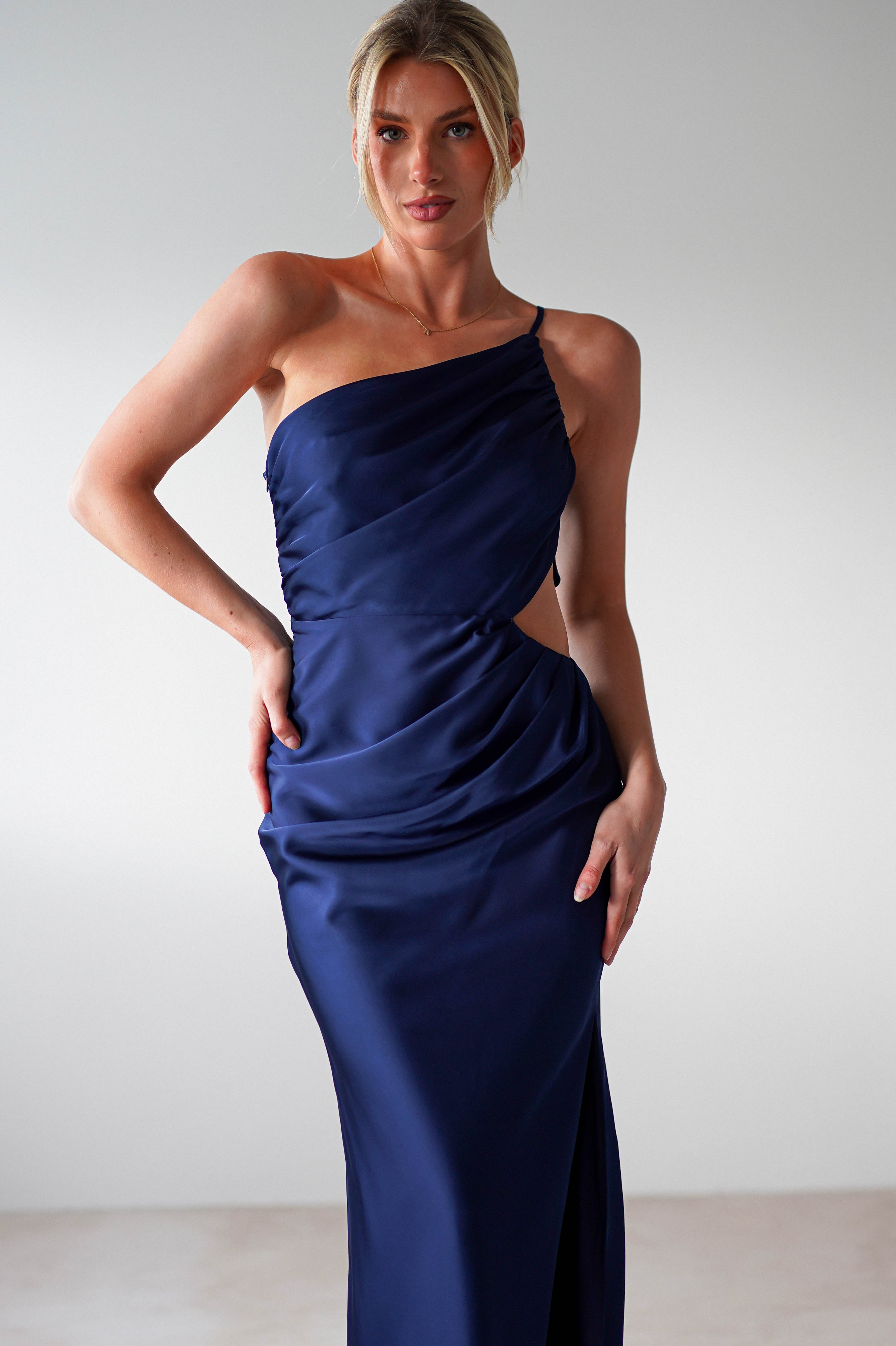 Lyra Soft Matte Satin Maxi Dress | Navy | Oh Hello Clothing | XS (6)