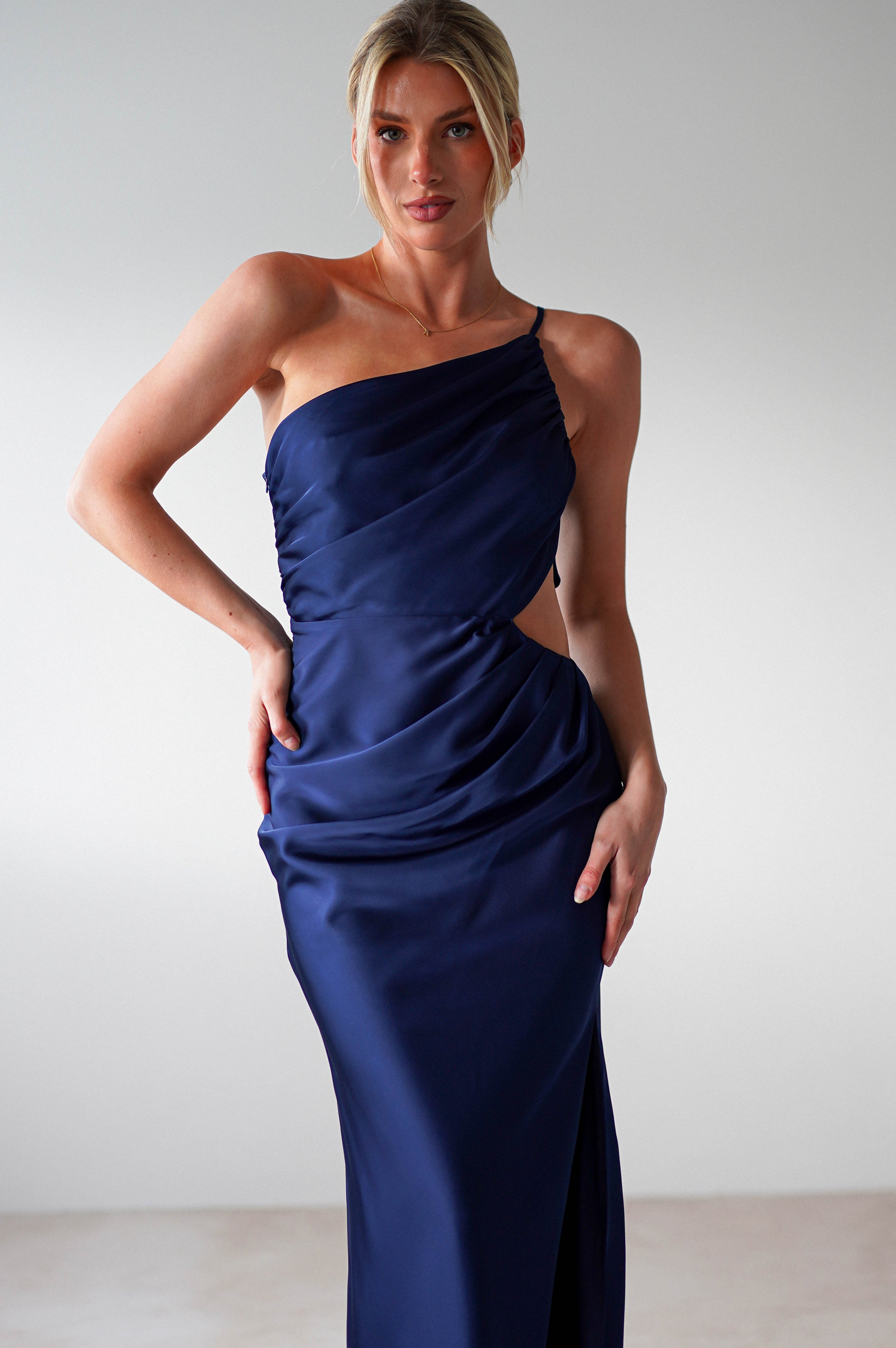 Lyra Soft Matte Satin Maxi Dress | Navy | Oh Hello Clothing | XS (6)