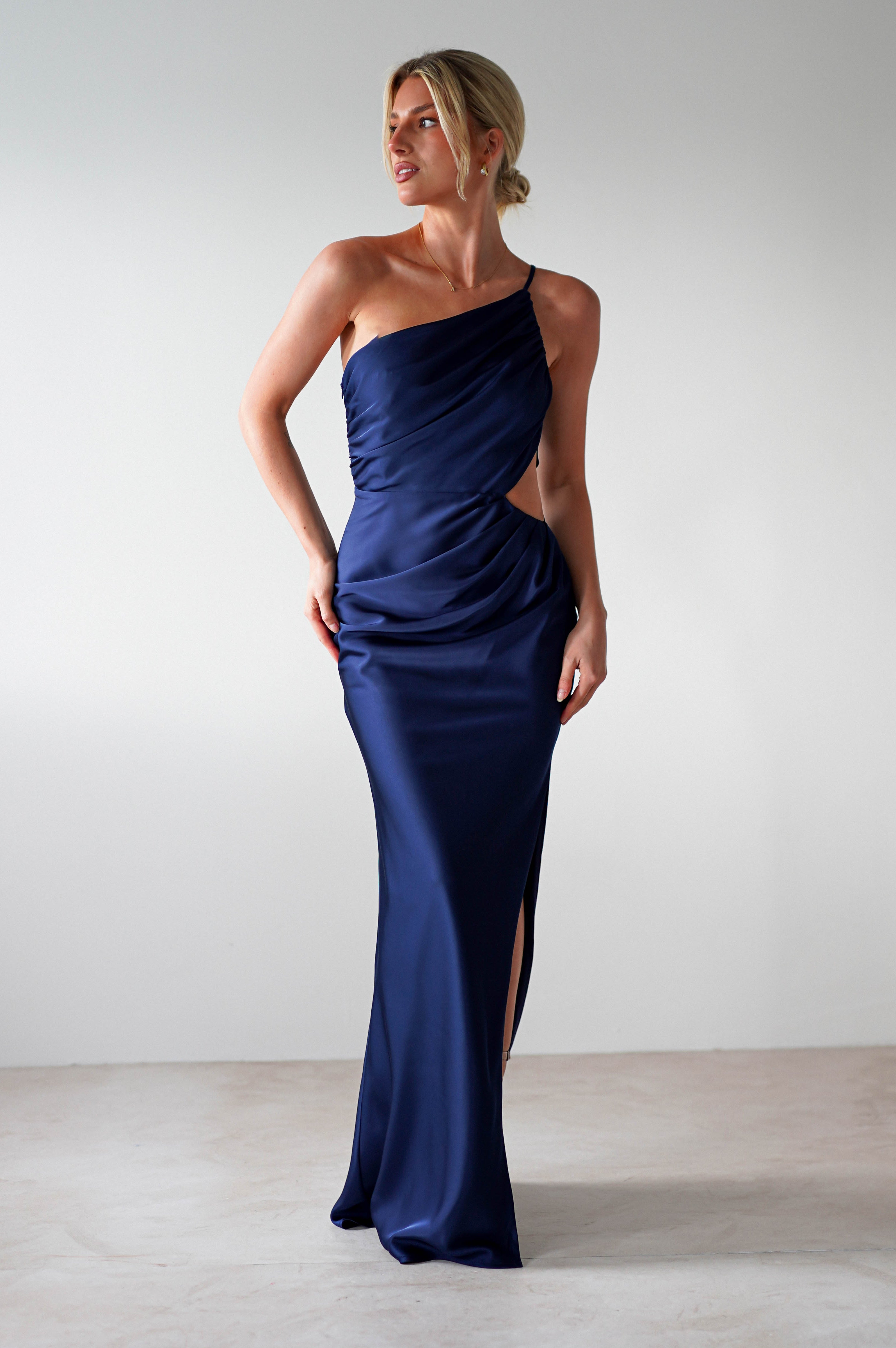 Lyra Soft Matte Satin Maxi Dress | Navy | Oh Hello Clothing | XS (6)