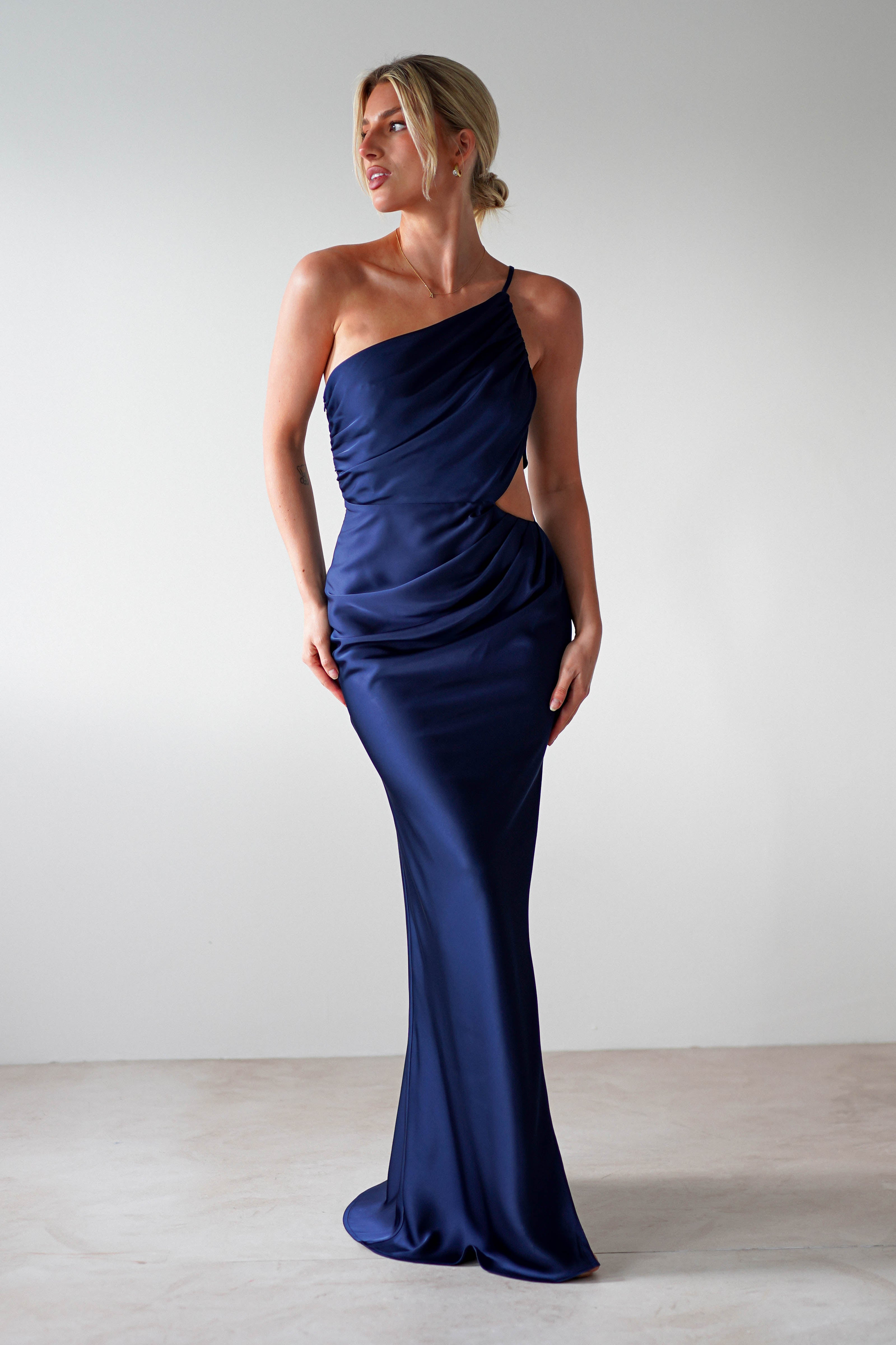 Lyra Soft Matte Satin Maxi Dress | Navy | Oh Hello Clothing | XS (6)