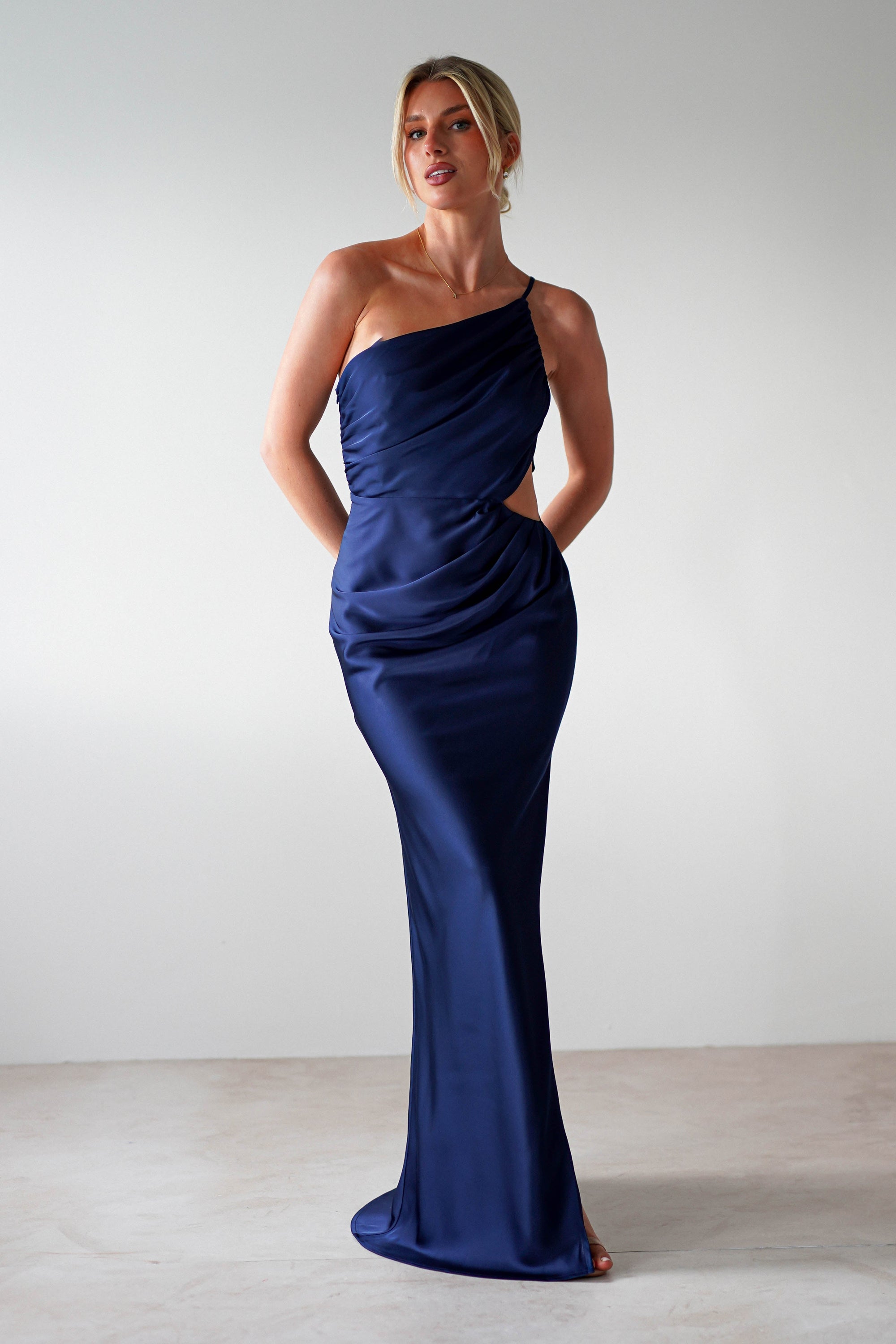 Lyra Soft Matte Satin Maxi Dress | Navy | Oh Hello Clothing | XS (6)