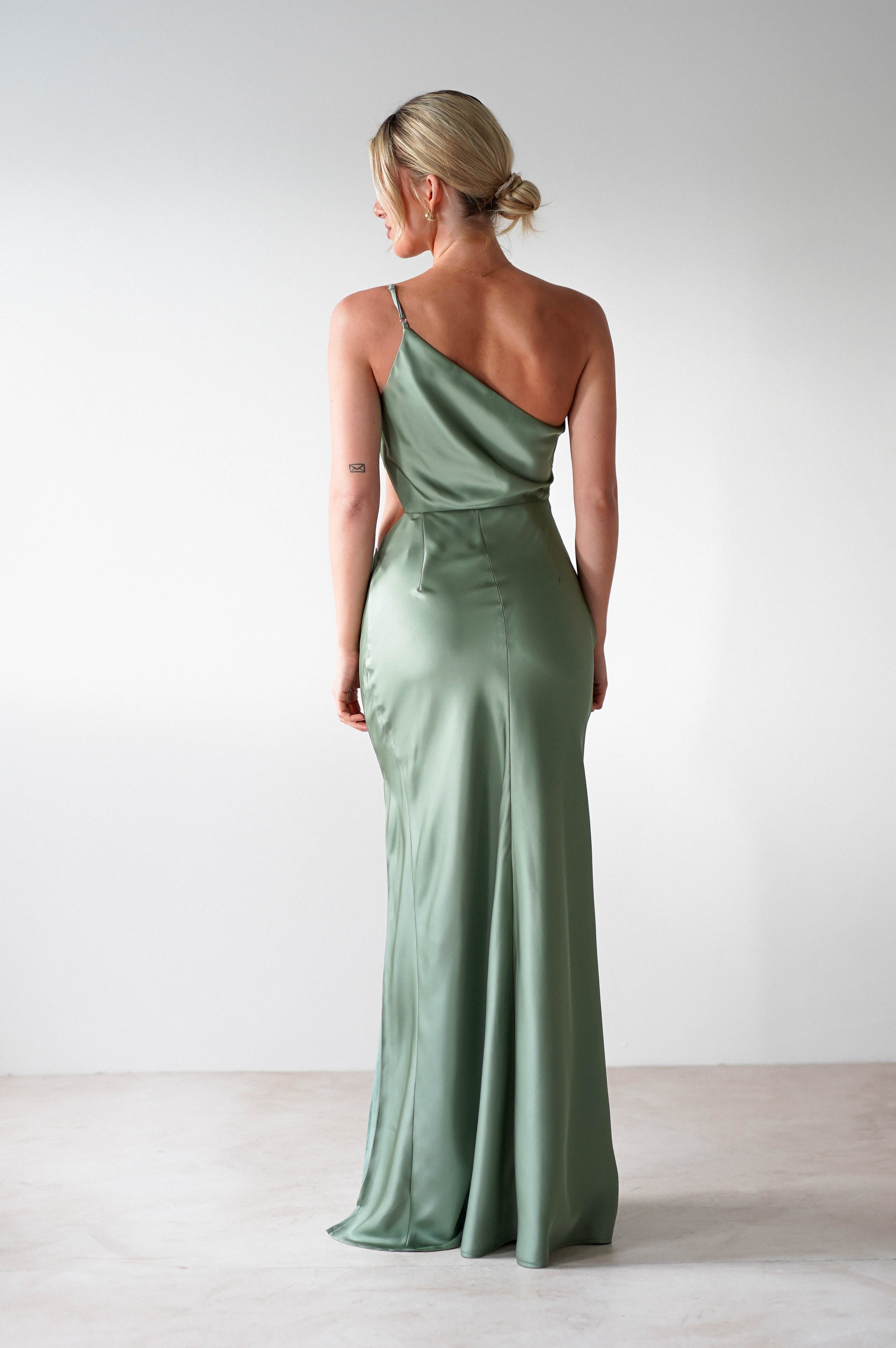 Lyra Soft Matte Satin Maxi Dress | Olive | Oh Hello Clothing | XS (6)