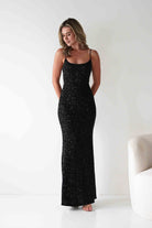 Maria Sequin Bodycon Maxi Gown | Black | Oh Hello Clothing | S (8)