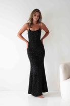 Maria Sequin Bodycon Maxi Gown | Black | Oh Hello Clothing | S (8)