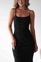 Maria Sequin Bodycon Maxi Gown | Black | Oh Hello Clothing | S (8)