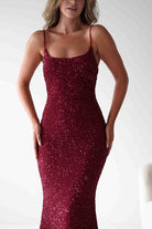 Maria Sequin Bodycon Maxi Gown | Dark Red | Oh Hello Clothing | S (8)