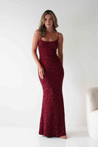 Maria Sequin Bodycon Maxi Gown | Dark Red | Oh Hello Clothing | S (8)