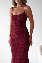 Maria Sequin Bodycon Maxi Gown | Dark Red | Oh Hello Clothing | S (8)