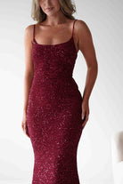 Maria Sequin Bodycon Maxi Gown | Dark Red | Oh Hello Clothing | S (8)