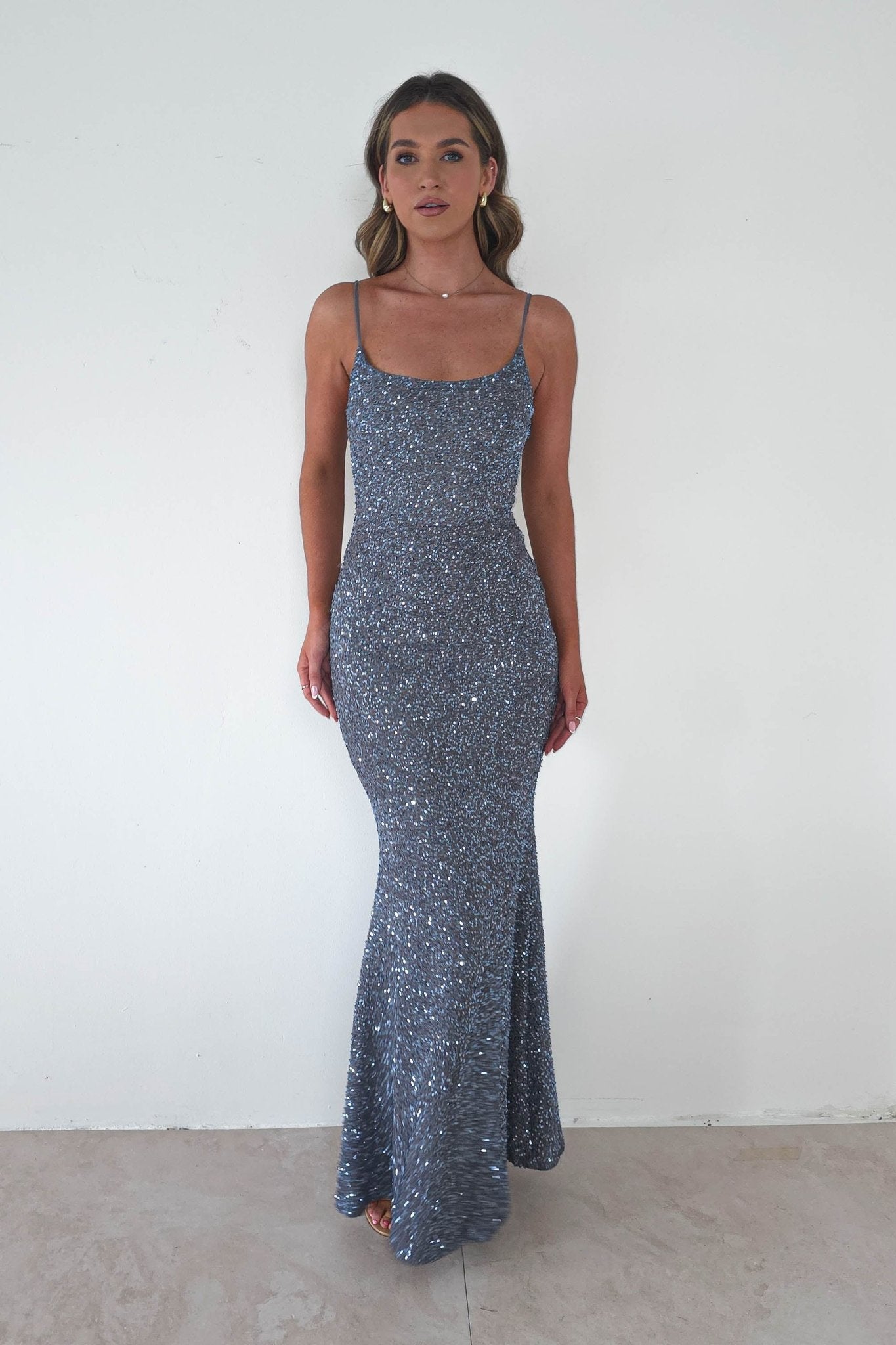 Maria Sequin Bodycon Maxi Gown | Silver | Oh Hello Clothing | S (8)