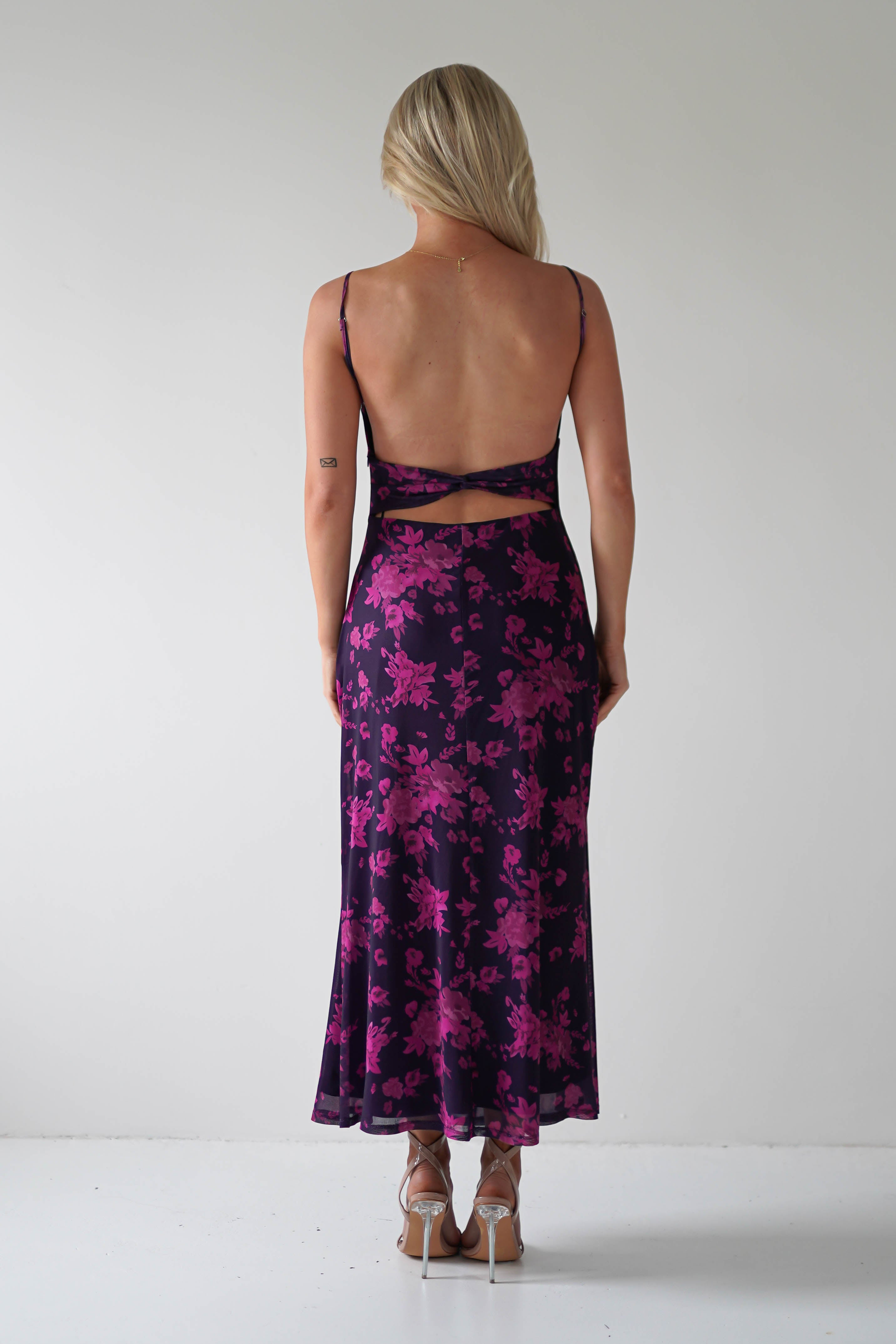 Merlo Low Back Midaxi Dress | Grape Print | Oh Hello Clothing | XS (6)