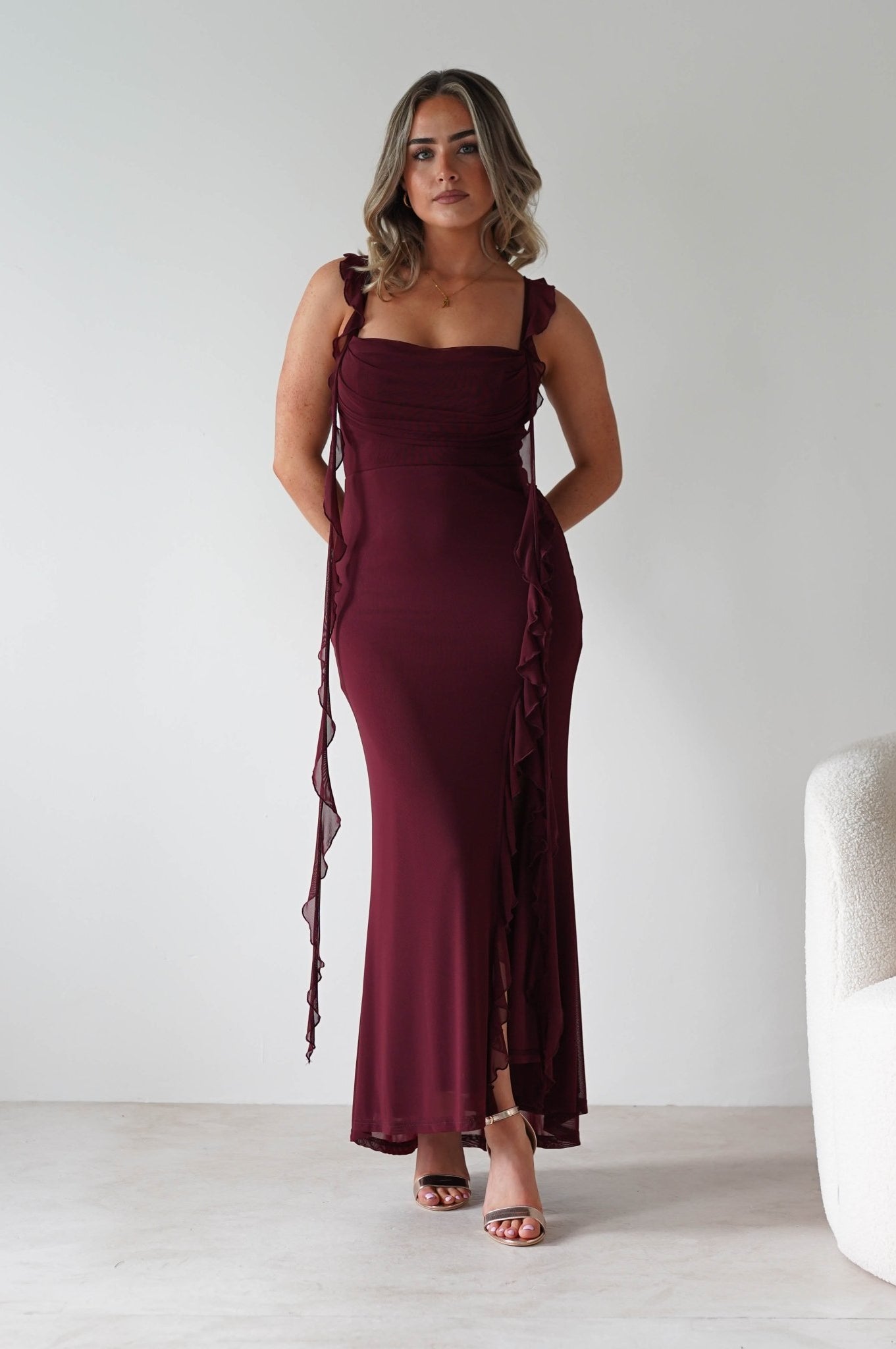 Mhissa Ruffle Maxi Dress | Burgundy | Oh Hello Clothing | XS (6)