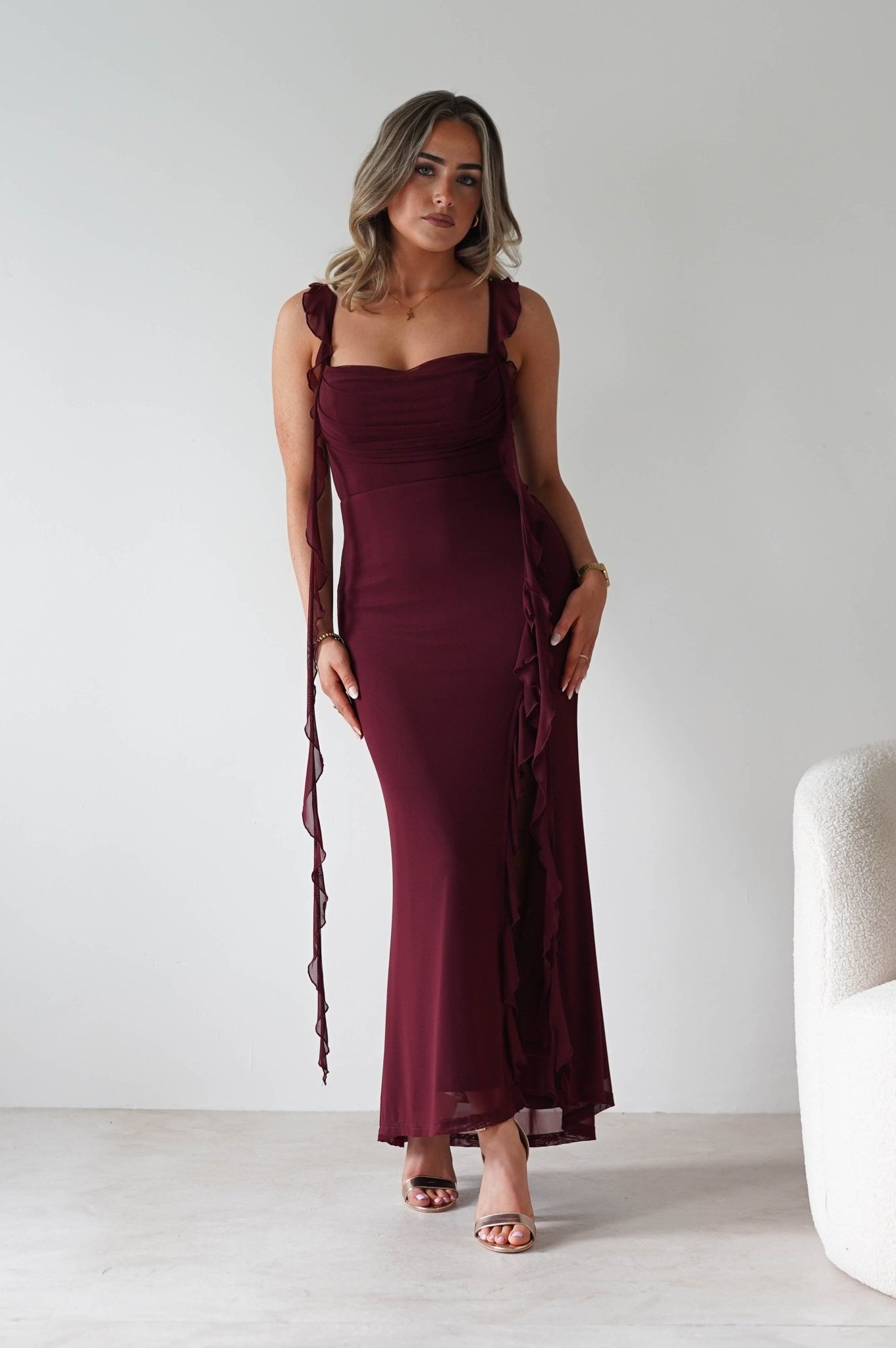 Mhissa Ruffle Maxi Dress | Burgundy | Oh Hello Clothing | XS (6)