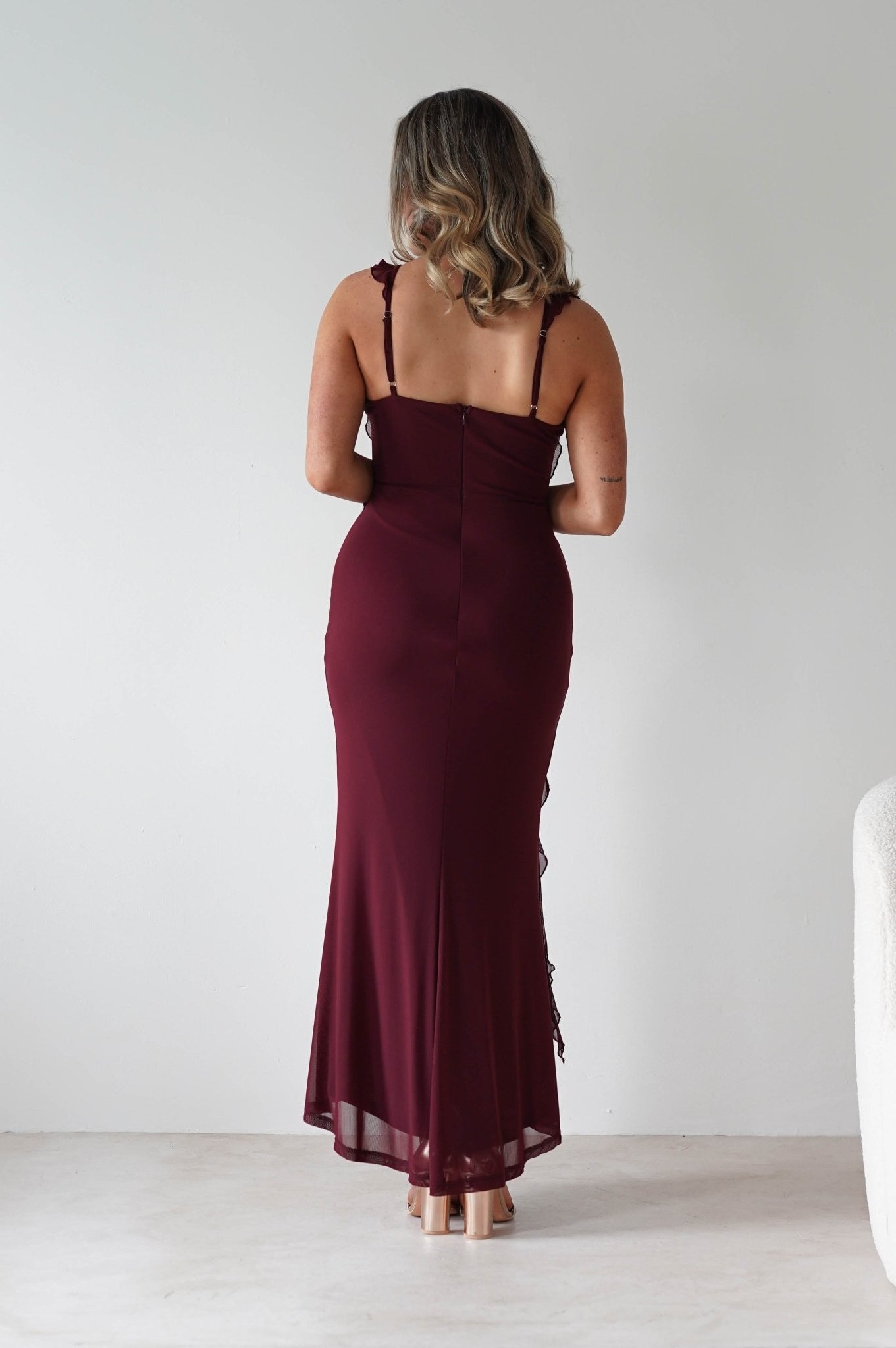 Mhissa Ruffle Maxi Dress | Burgundy | Oh Hello Clothing | XS (6)