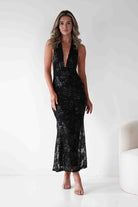 Michaela Halterneck Sequin Maxi Dress | Black | Oh Hello Clothing | S/M - (8 - 10)