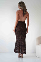 Michaela Halterneck Sequin Maxi Dress | Brown | Oh Hello Clothing | S/M - (8 - 10)