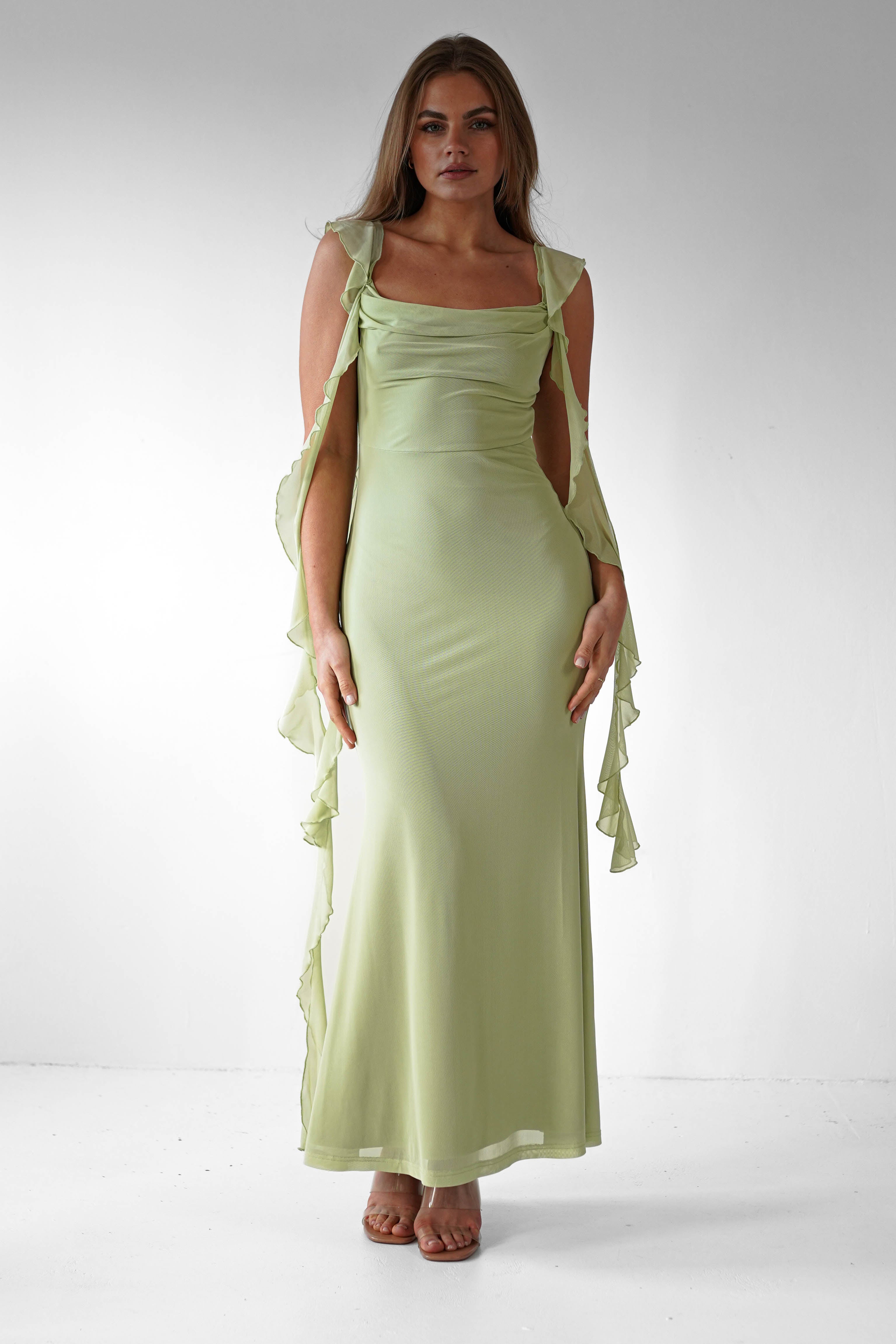 Miranda Ruffle Midaxi Dress | Pistachio | Oh Hello Clothing | XS (6)