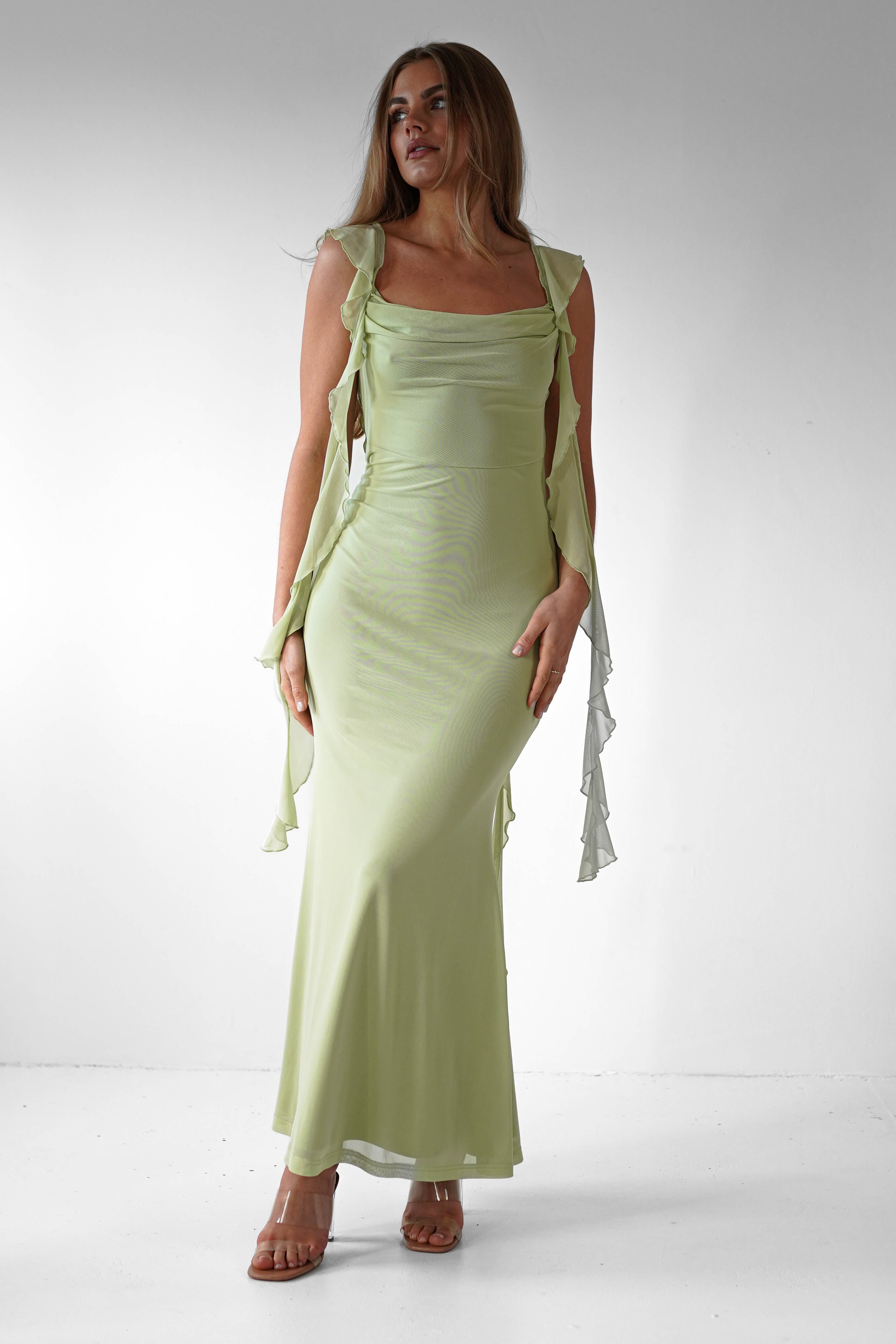 Miranda Ruffle Midaxi Dress | Pistachio | Oh Hello Clothing | XS (6)