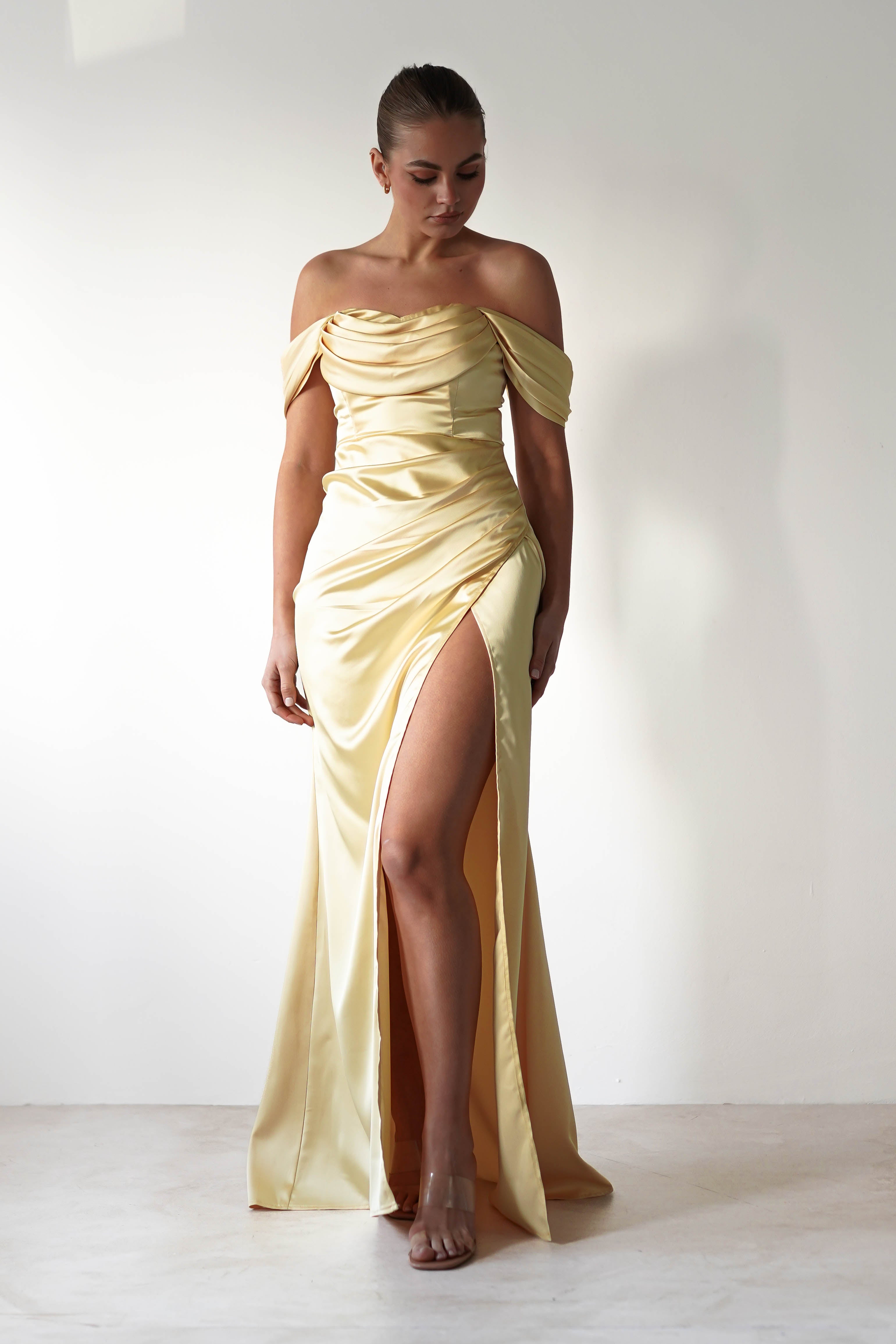 Monica schulterfreies Kleid | Sekt