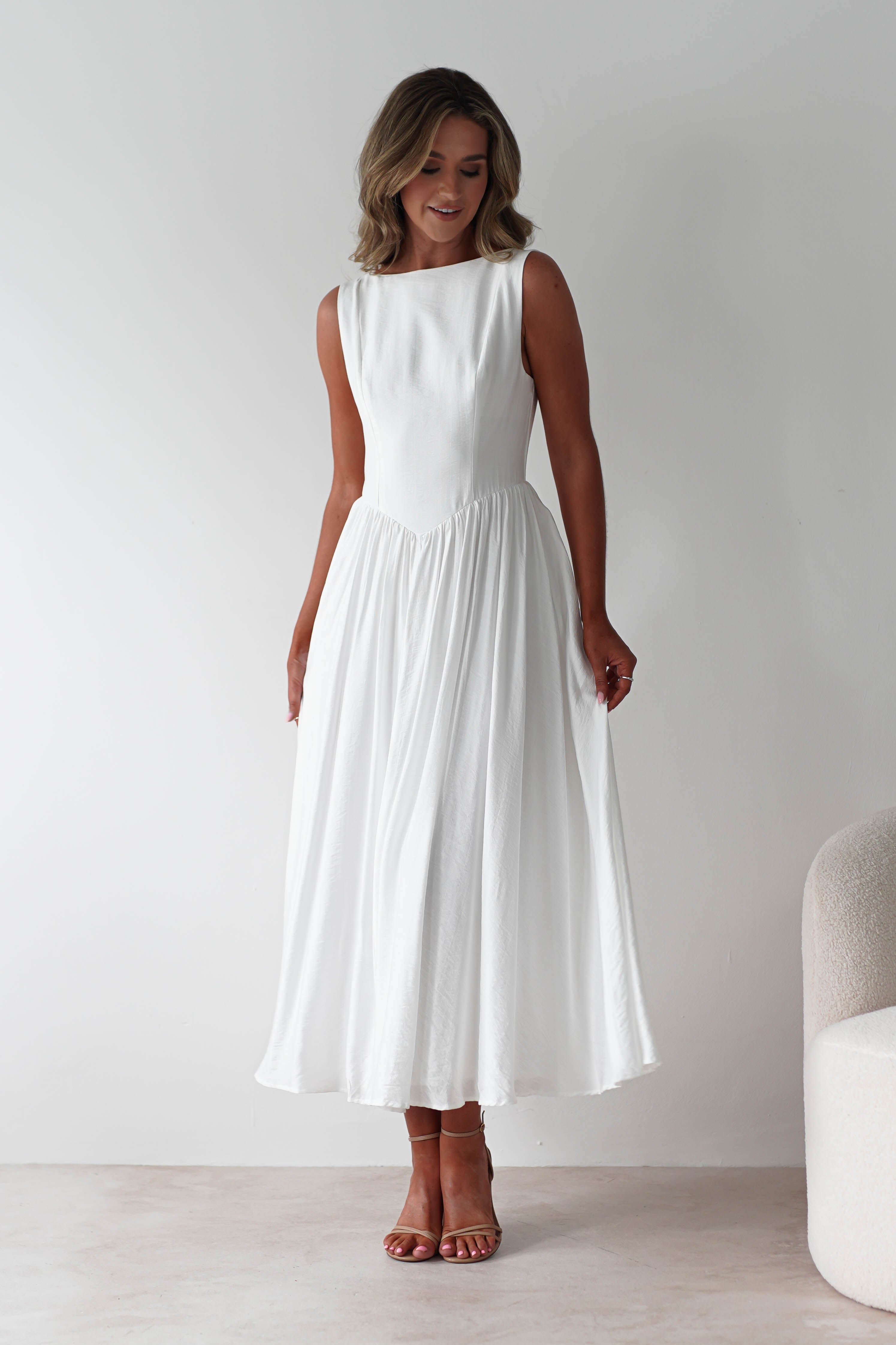 Monroe Skater Midaxi Dress | White | Oh Hello Clothing | XS (6)