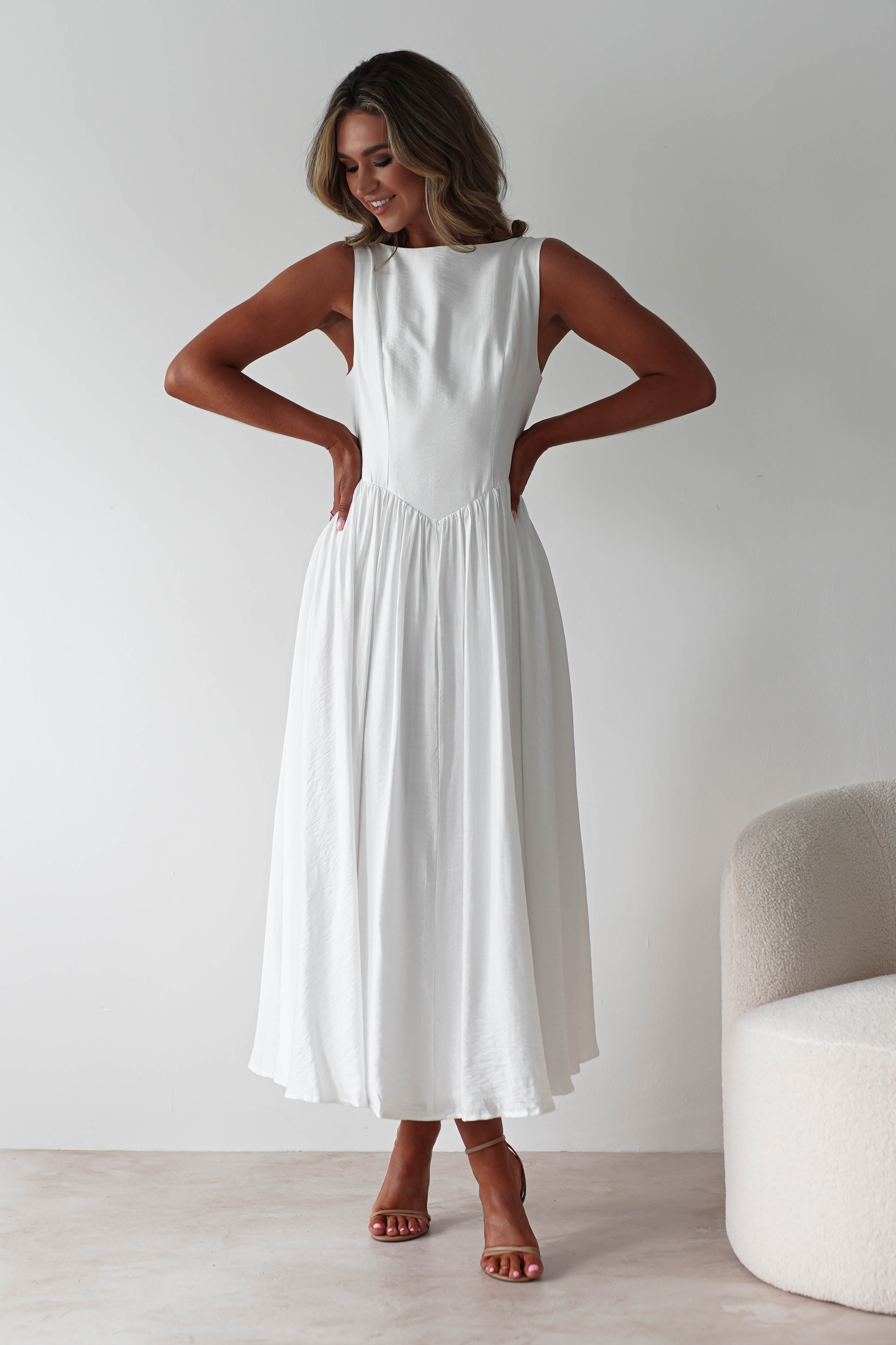 Monroe Skater Midaxi Dress | White | Oh Hello Clothing | XS (6)