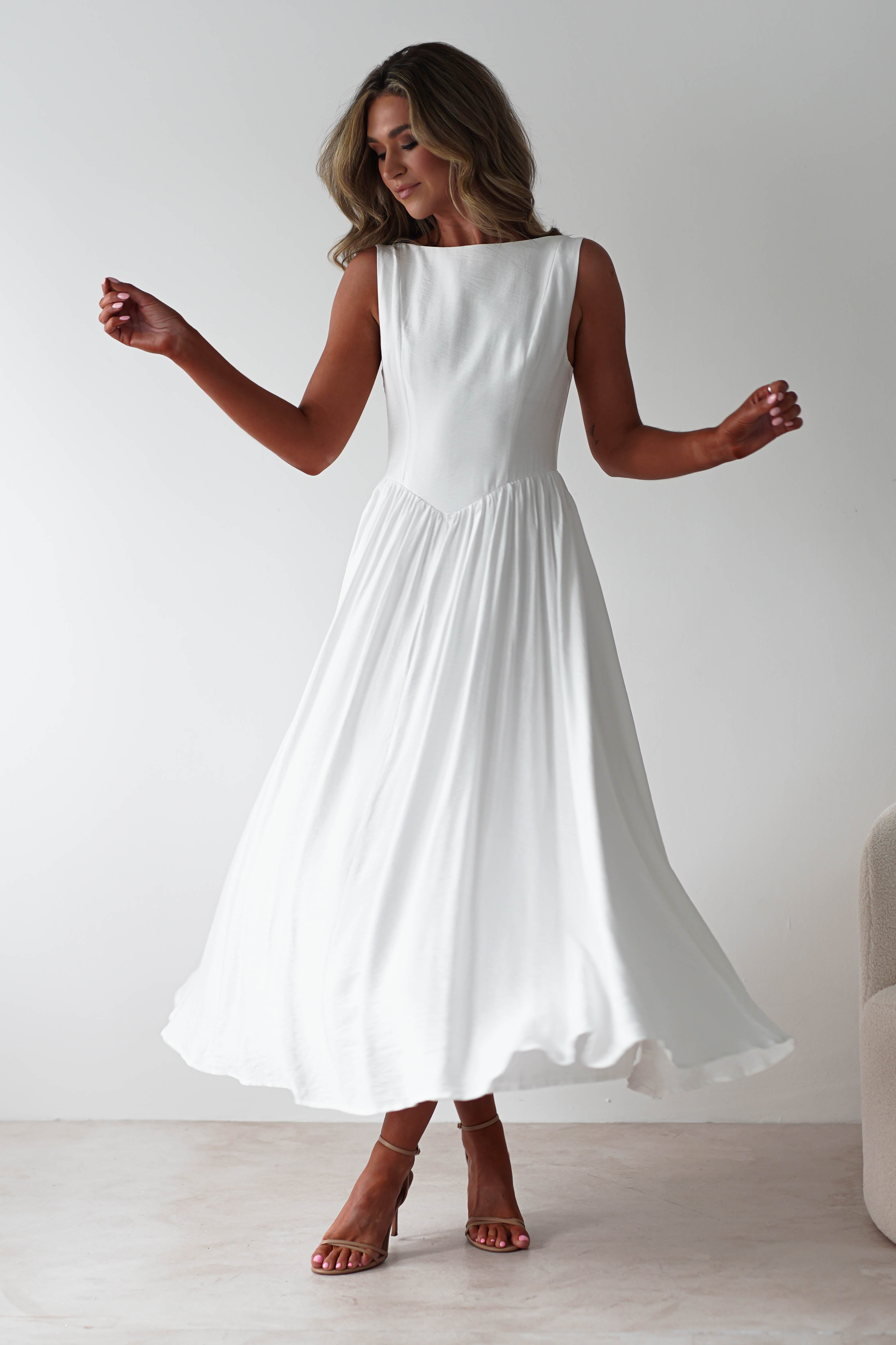 Monroe Skater Midaxi Dress | White | Oh Hello Clothing | XS (6)