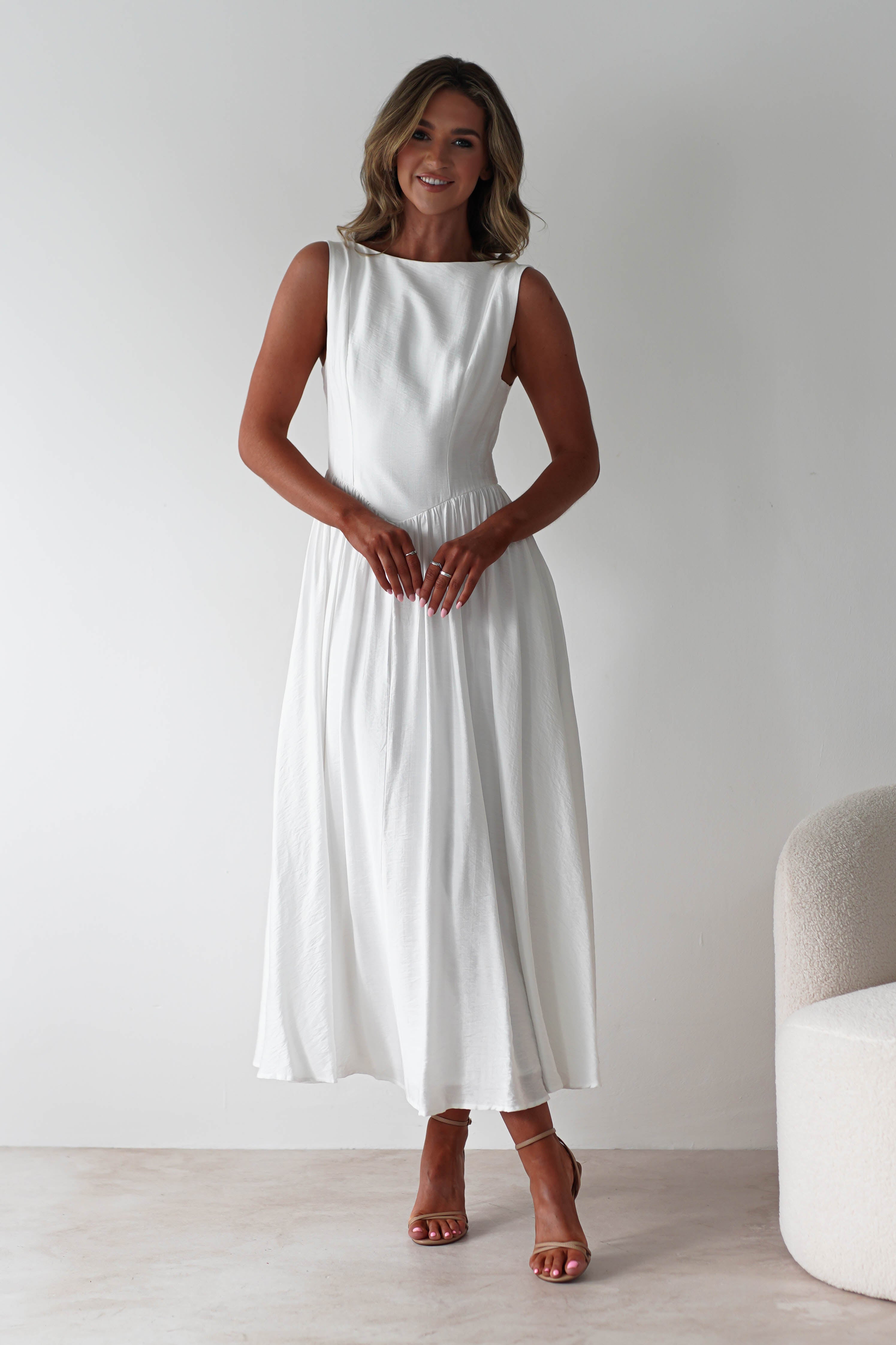 Monroe Skater Midaxi Dress | White | Oh Hello Clothing | XS (6)