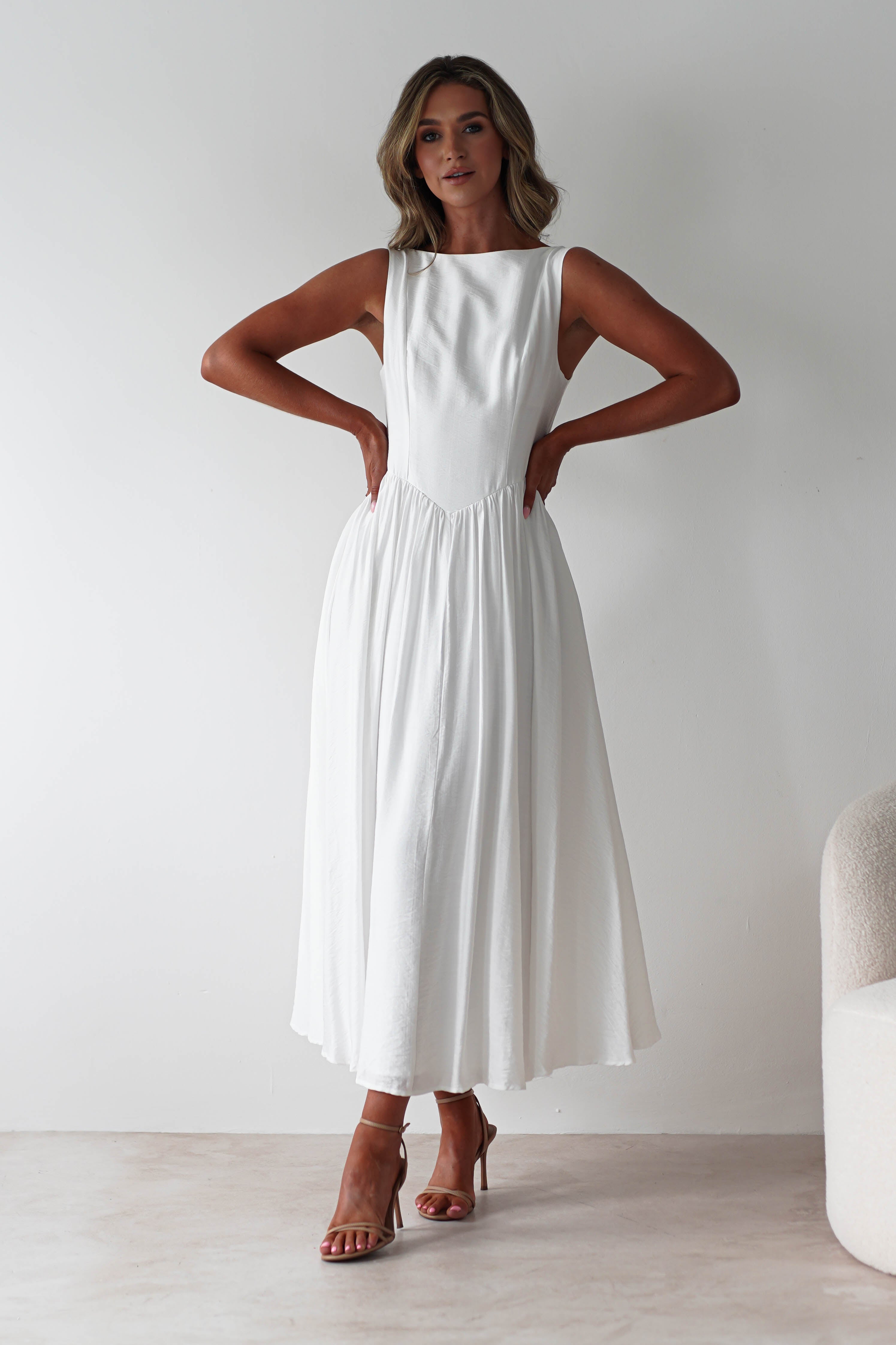 Monroe Skater Midaxi Dress | White | Oh Hello Clothing | XS (6)