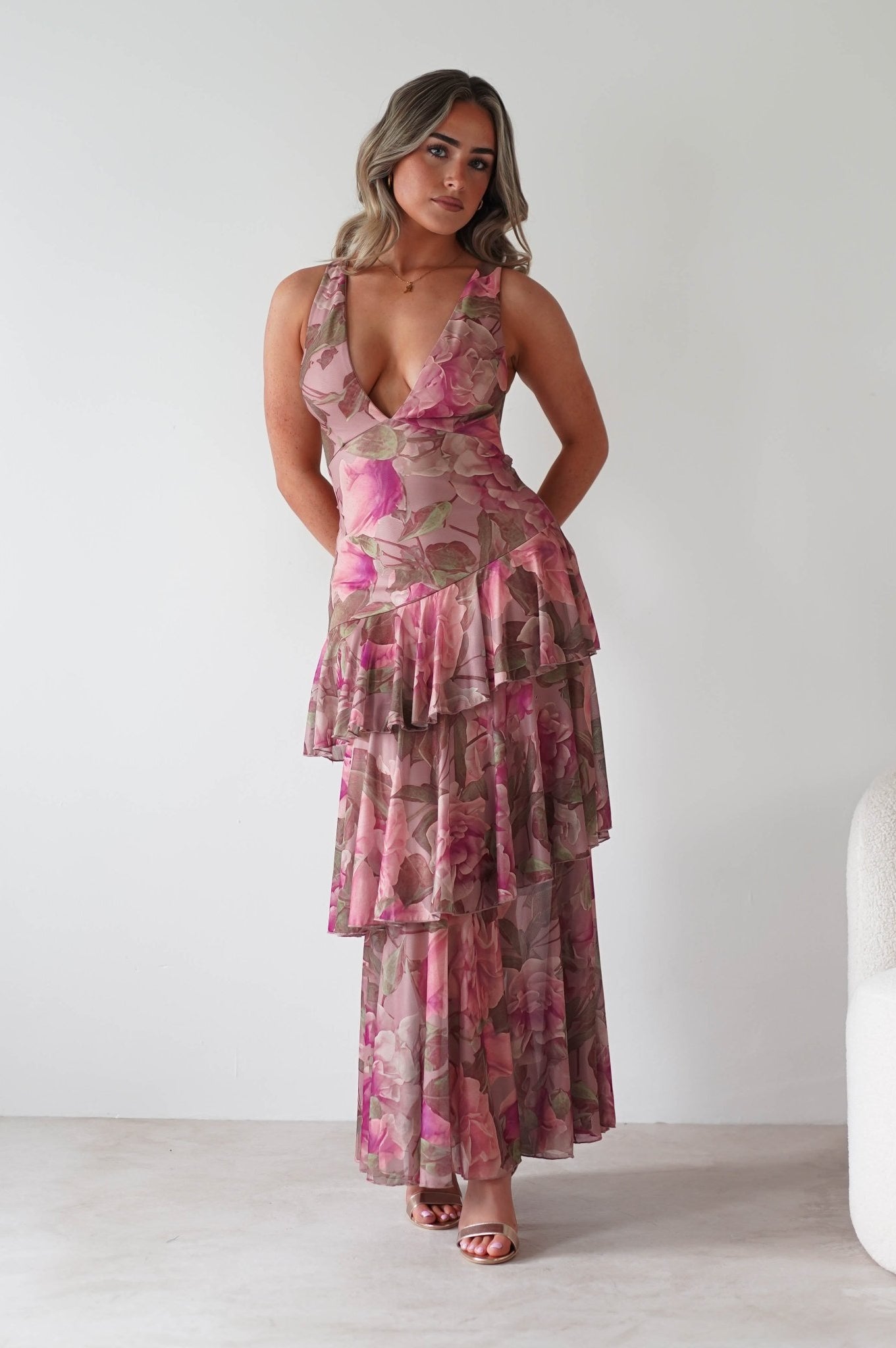 Morgana Floral Ruffle Maxi Dress | Mixed Print | Oh Hello Clothing | XS (6)