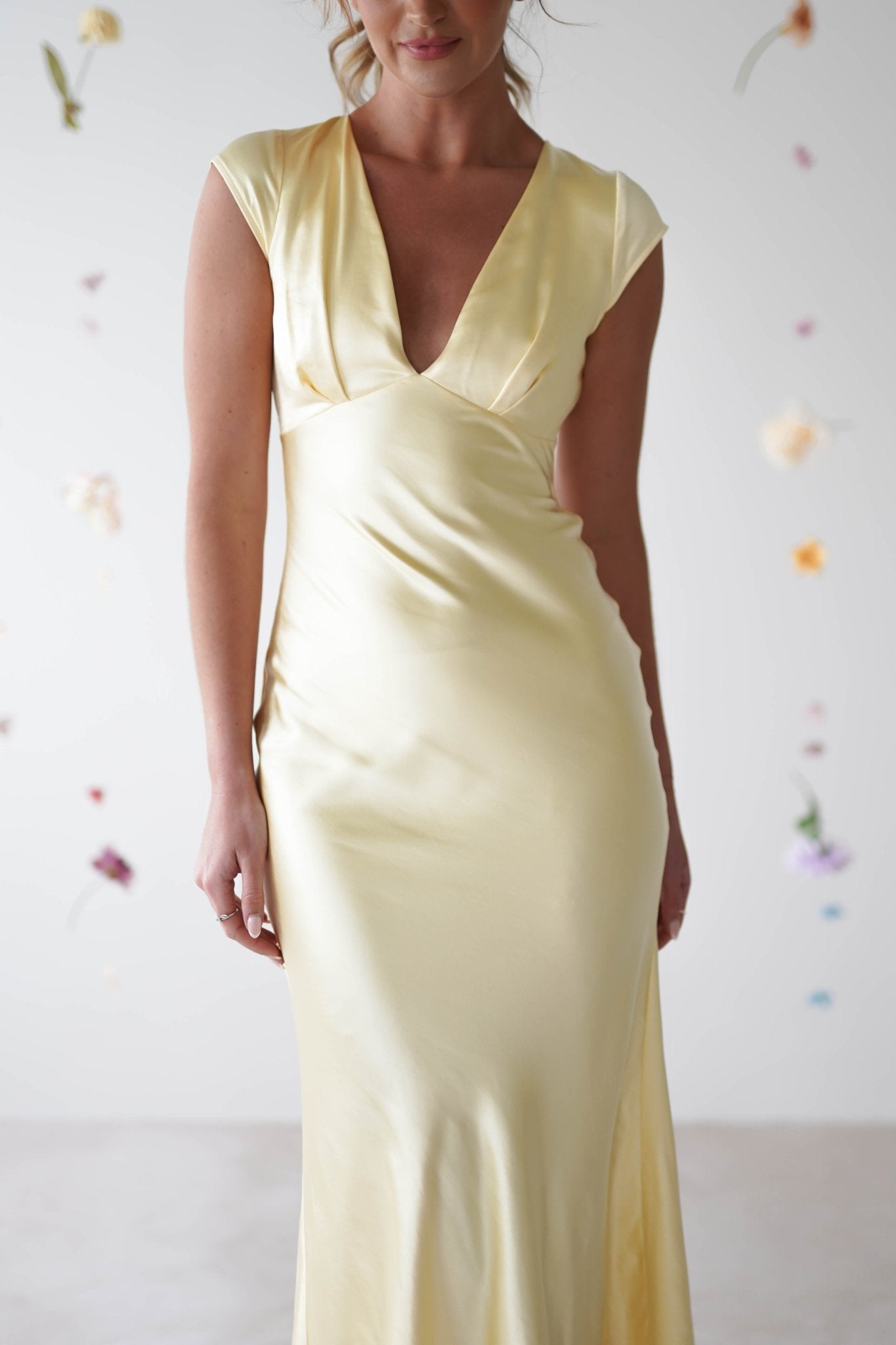 Nellie Soft Satin Midaxi Dress | Yellow | Oh Hello Clothing | XS (6)