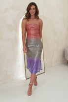 Neva Sequin Stapless Midi Dress | Rose Ombre | Oh Hello Clothing | S/M (6/8)