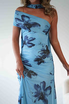 Noelani Floral Mesh Scarf Maxi Dress | Blue | Oh Hello Clothing | XS (6)