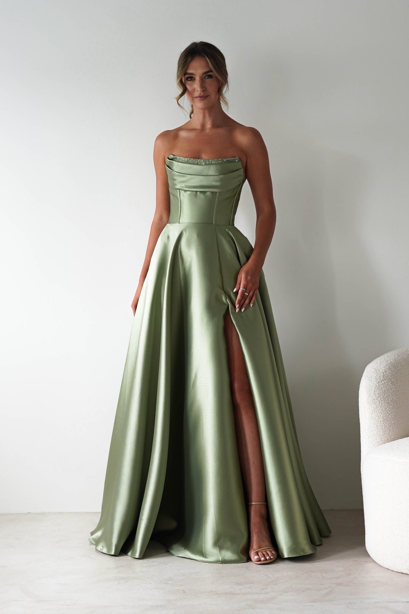 Pepper Strapless A - Line Maxi Gown | Sage | Oh Hello Clothing | XS (6)